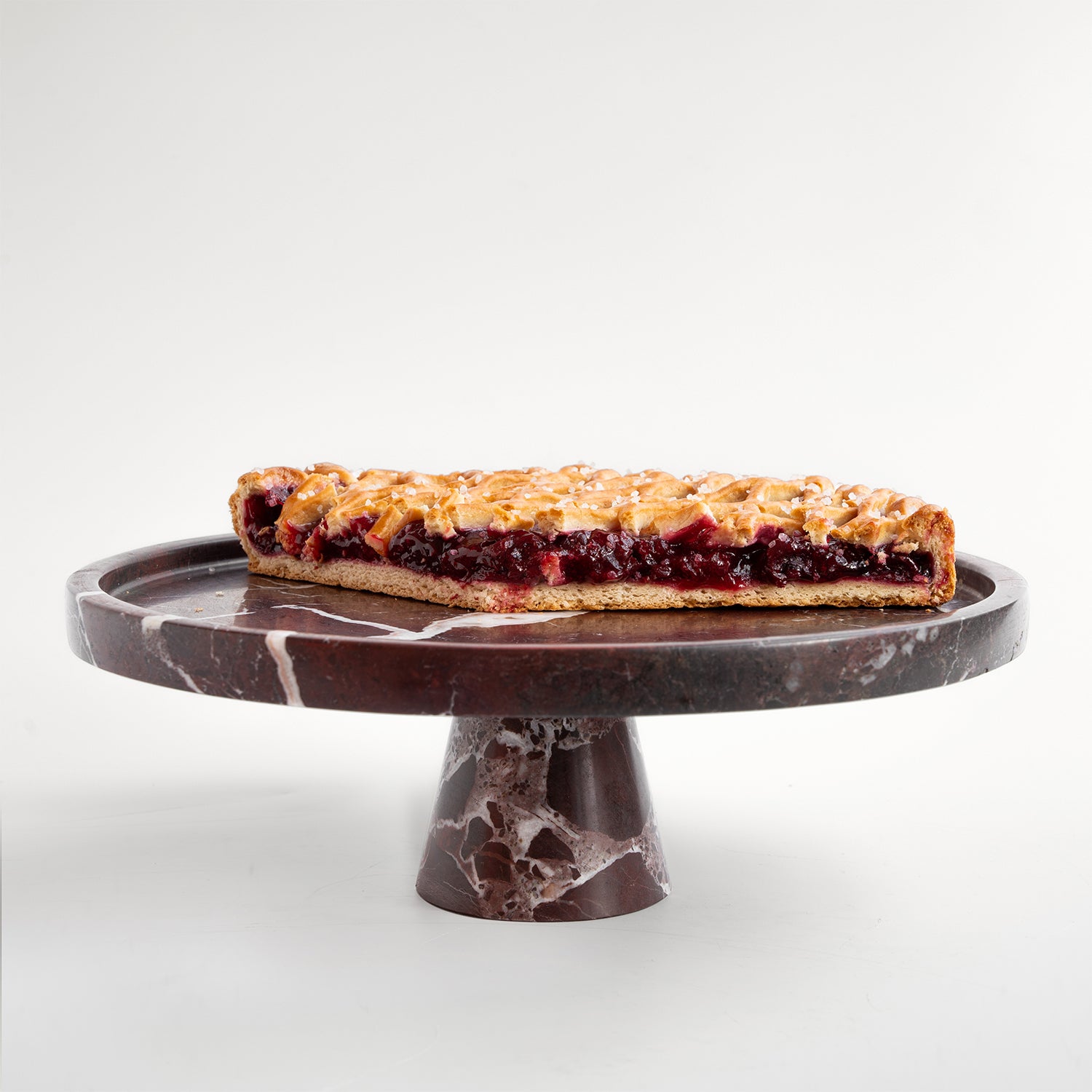 Rosso Levanto marble cake stand with pedestal base