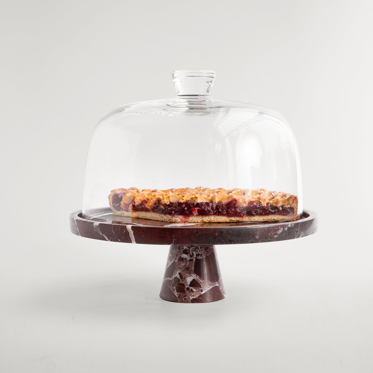 Rosso Levanto marble cake stand with pedestal base