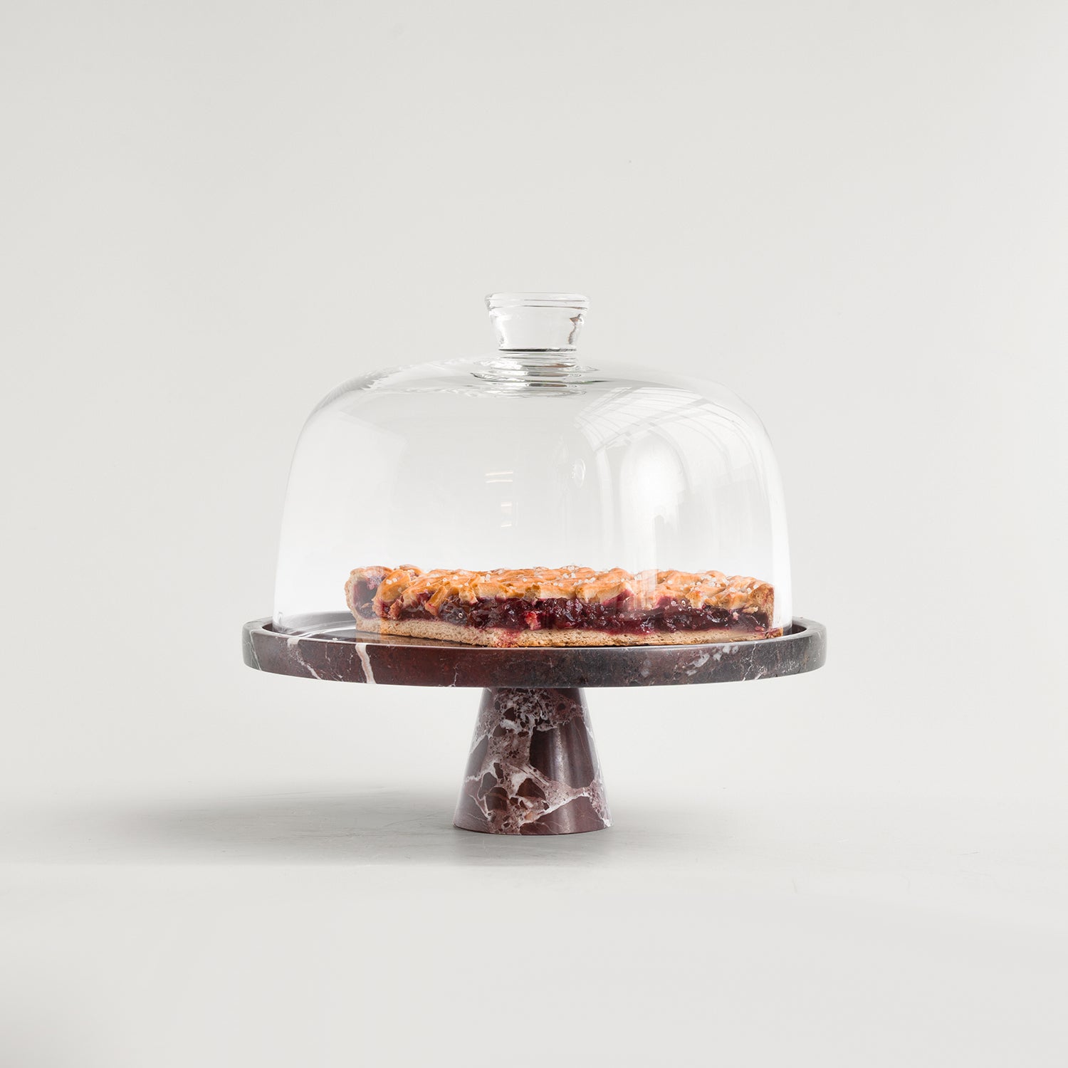 Rosso Levanto marble cake stand with pedestal base