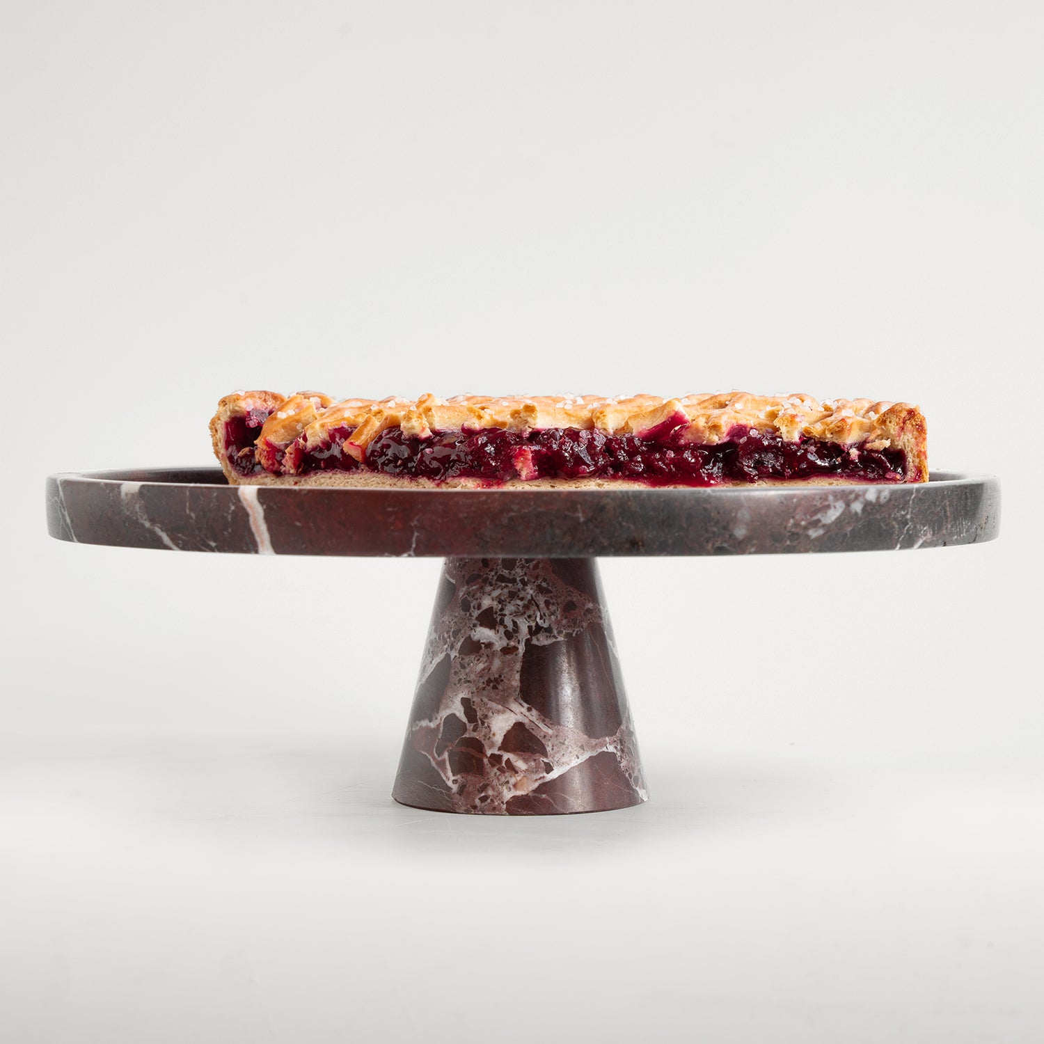 Rosso Levanto marble cake stand with pedestal base