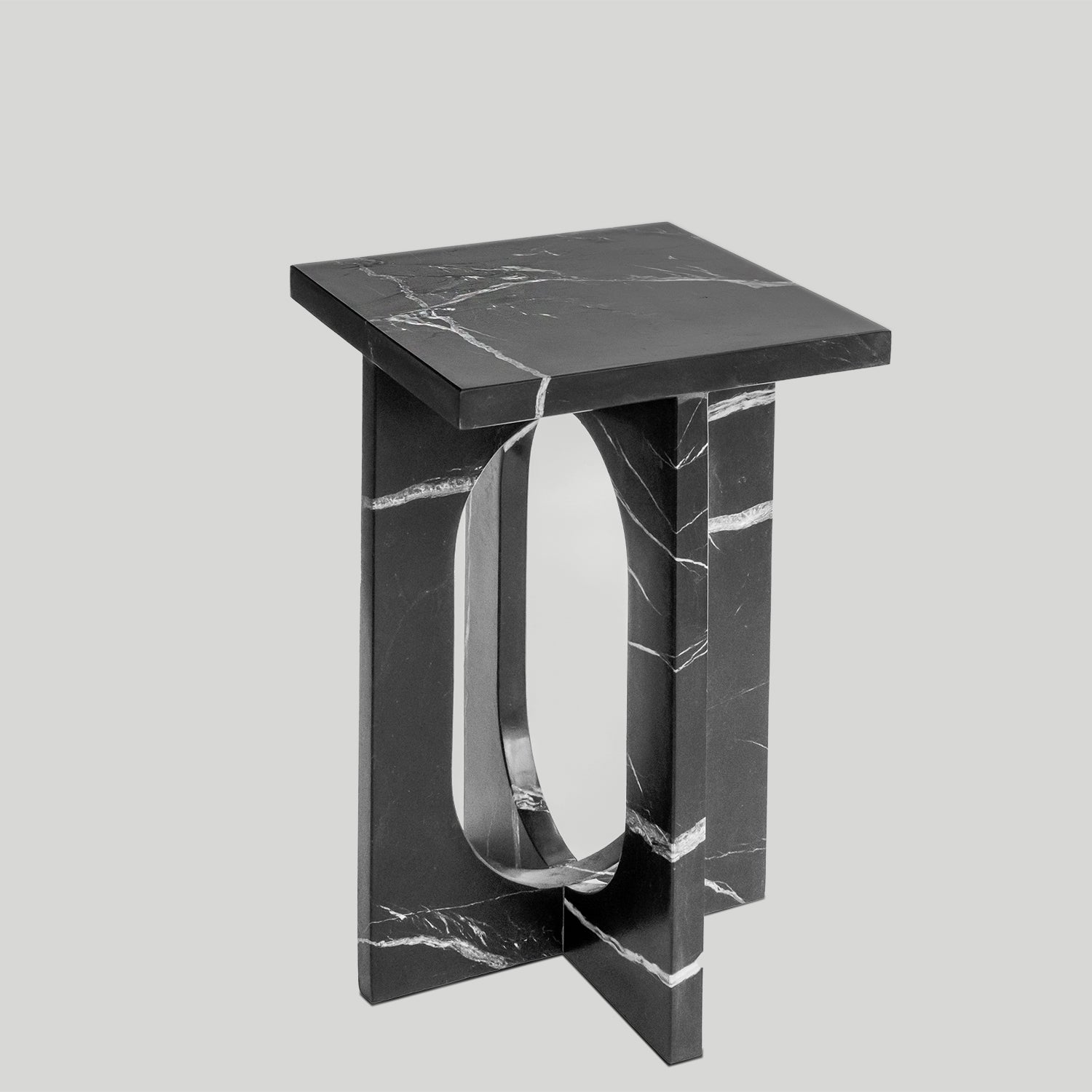 Black marble side table with square top and matte finish