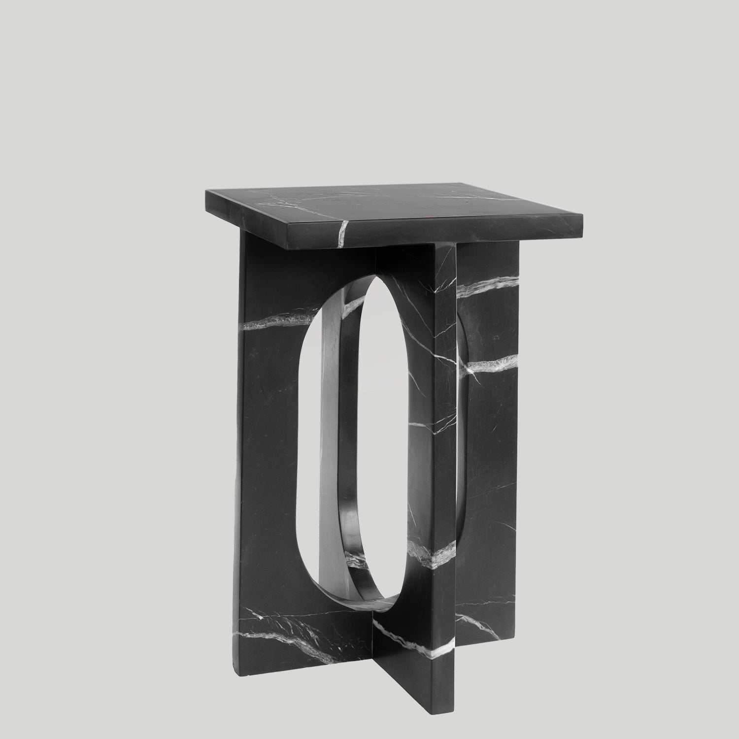 Black marble side table with square top and matte finish