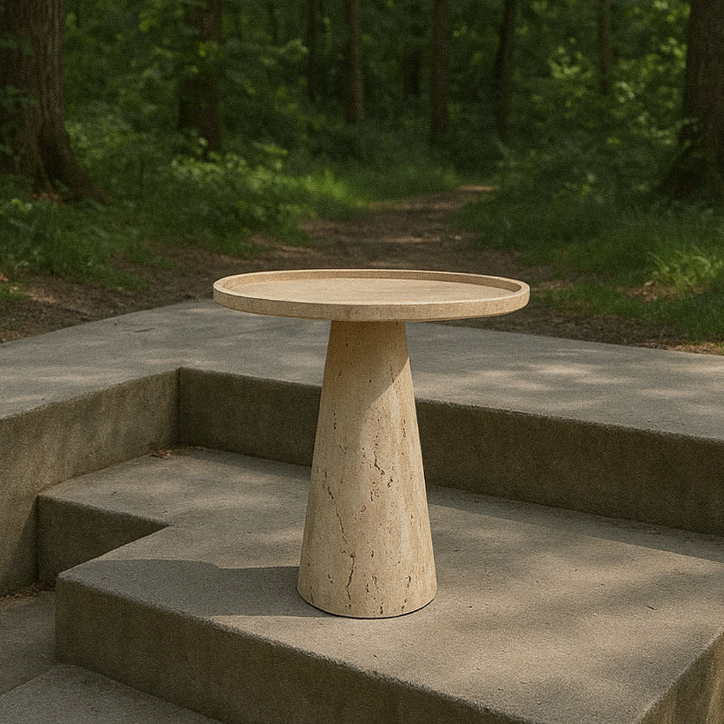 TRAVERTINE CONE SIDE TABLE