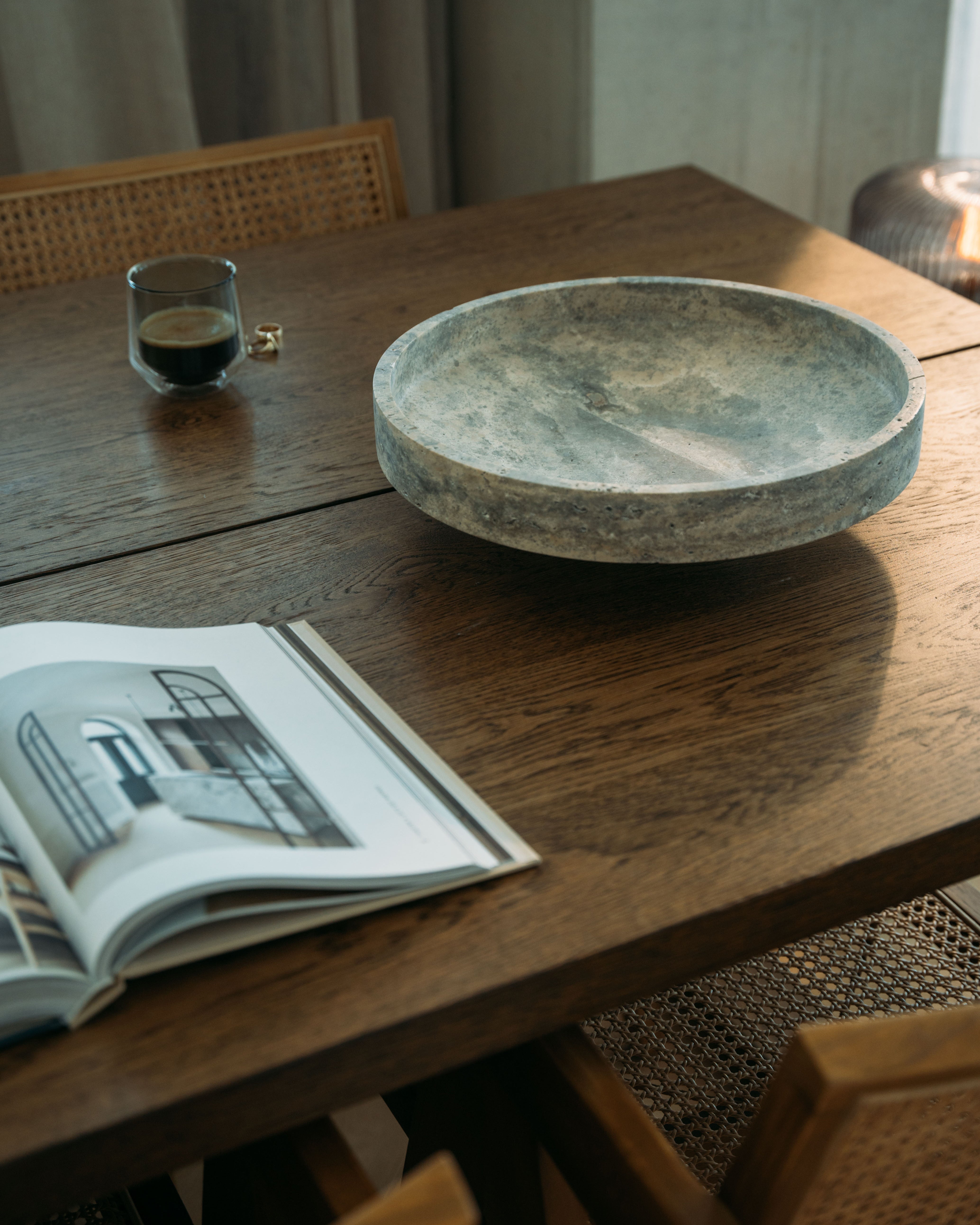 SILVER TRAVERTINE NARROW BOWL XL