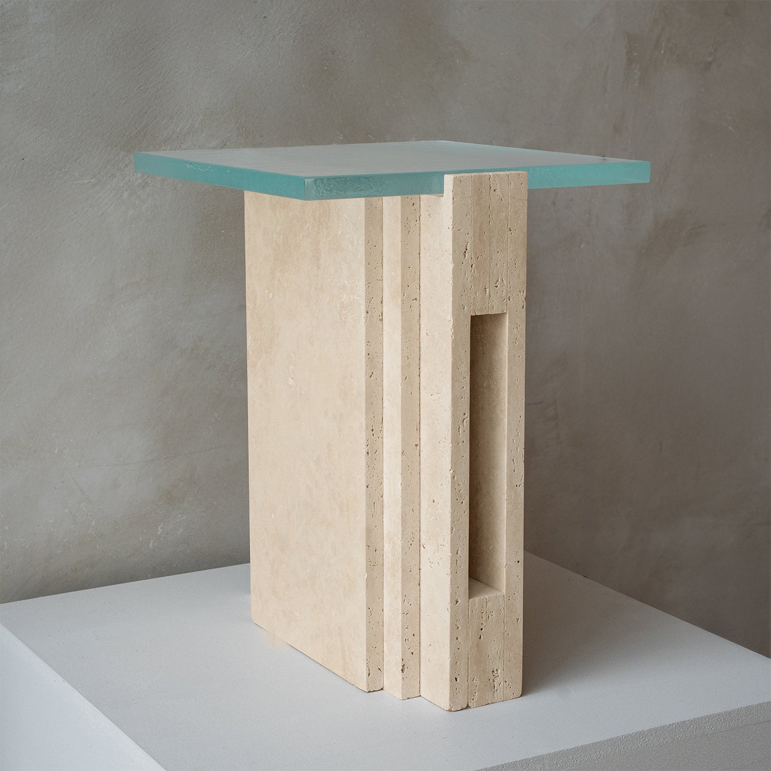 TRAVERTINE - GLASS SIDE TABLE 'LLOYD'