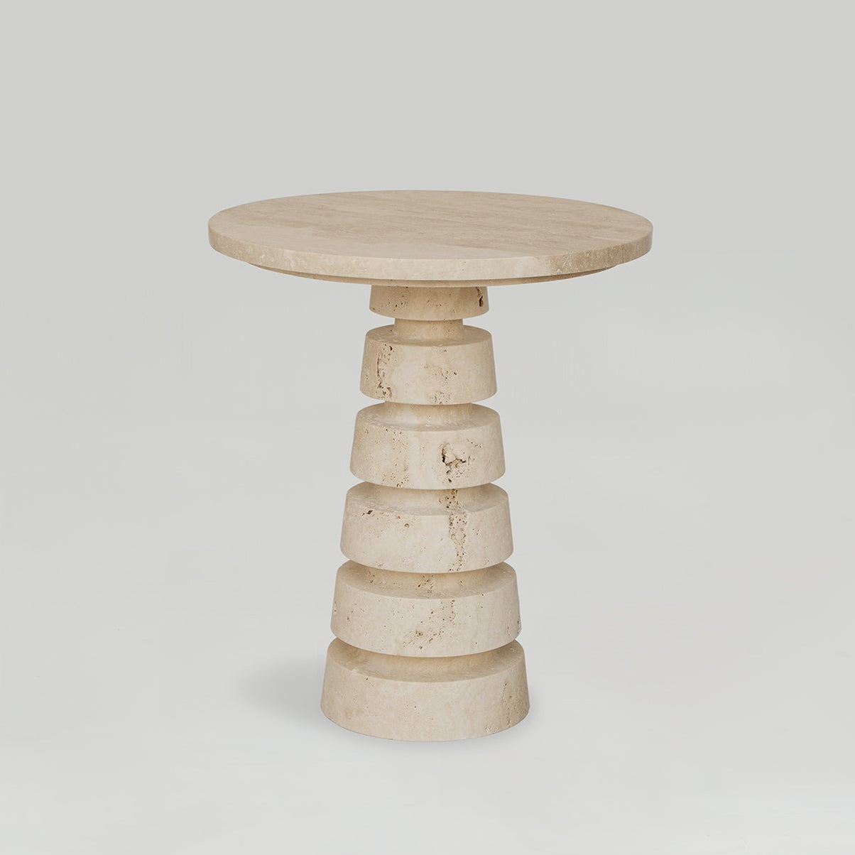 TRAVERTINE 'LAYERED CONE' SIDE TABLE