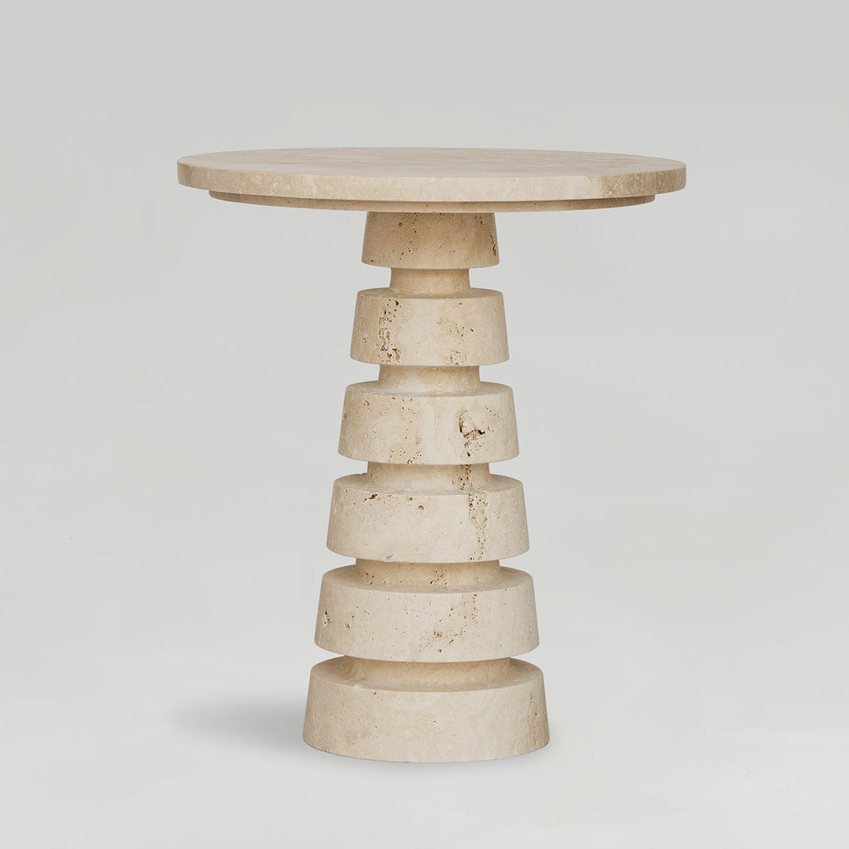 TRAVERTINE 'LAYERED CONE' SIDE TABLE