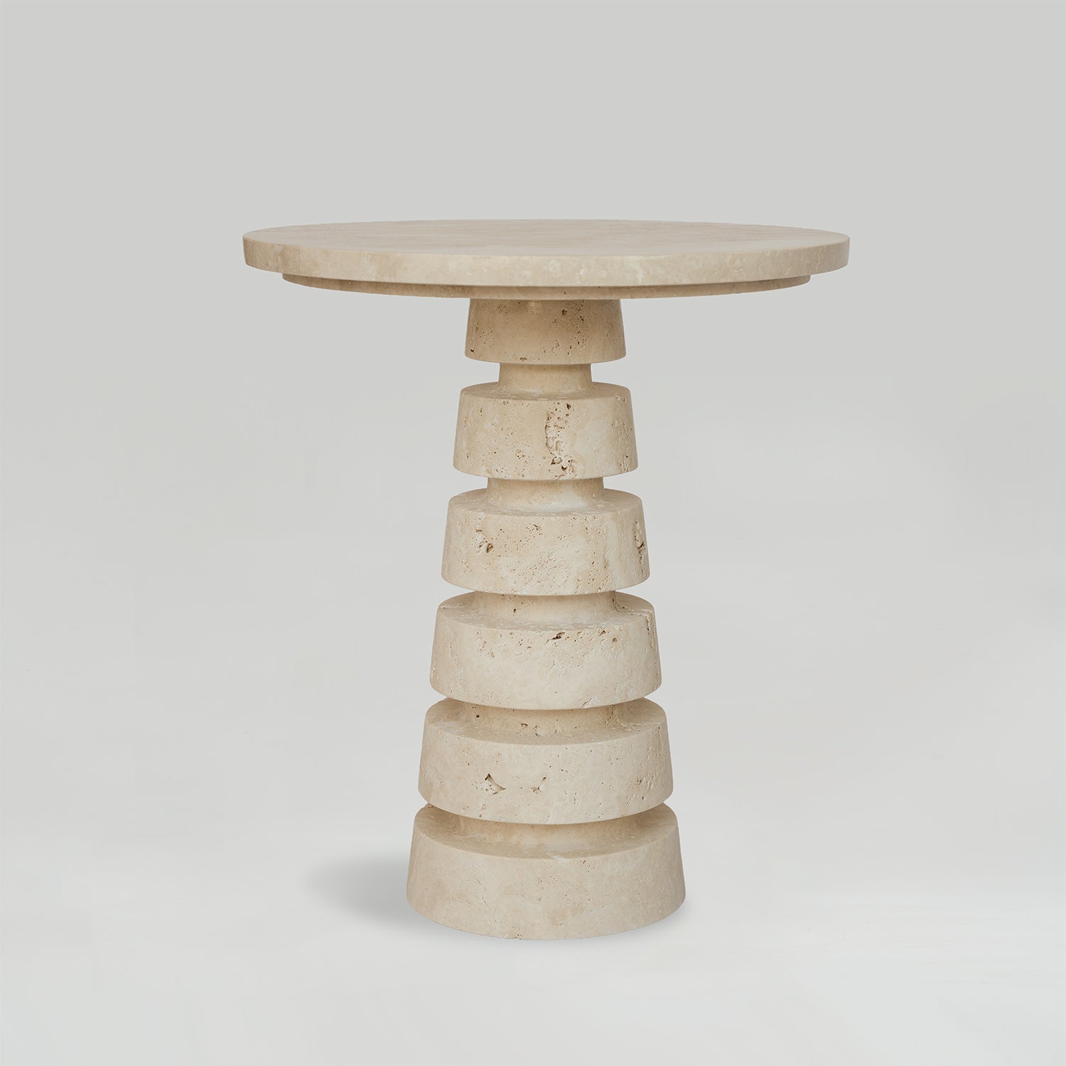 TRAVERTINE 'LAYERED CONE' SIDE TABLE