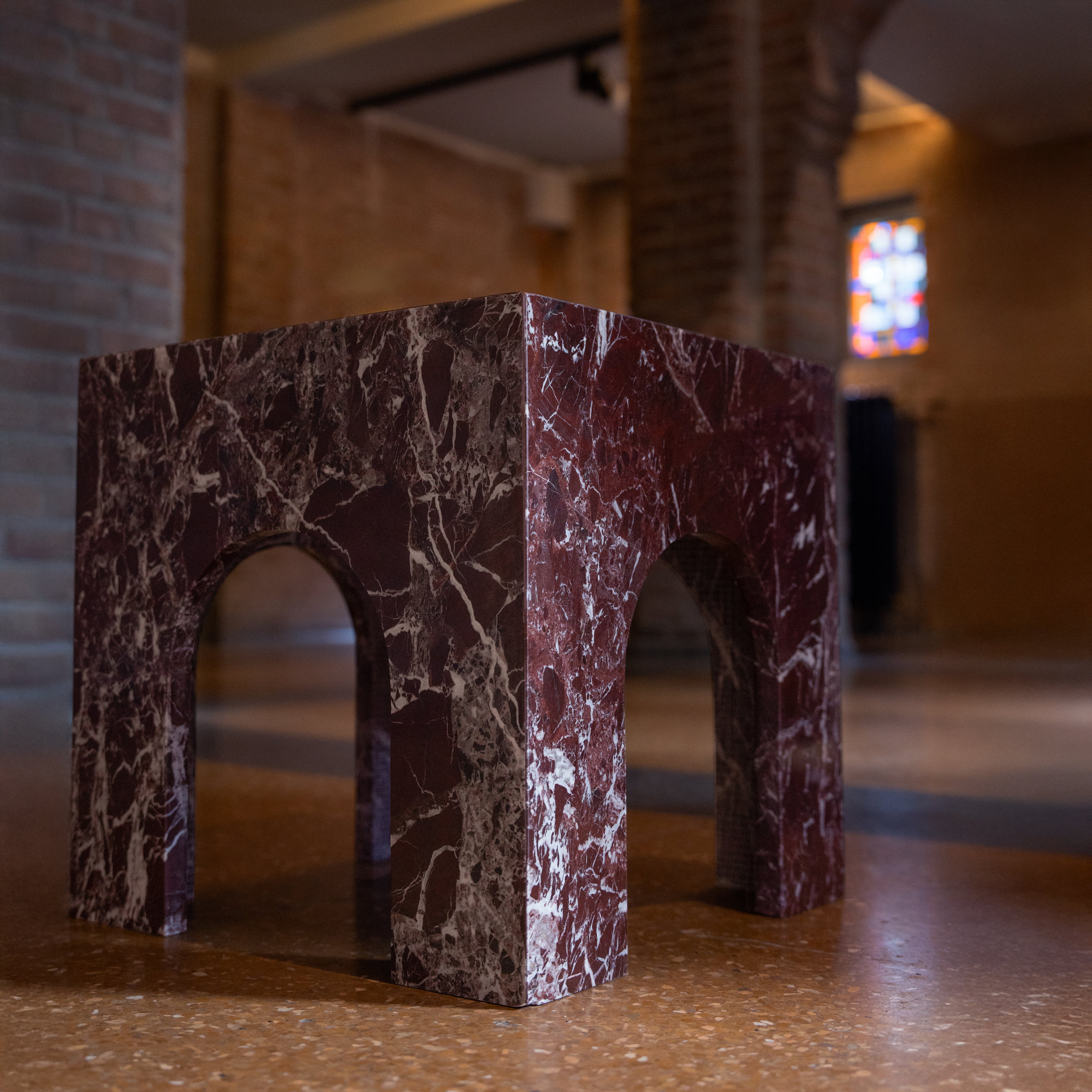 Rosso Levanto Marble Arch Side Table