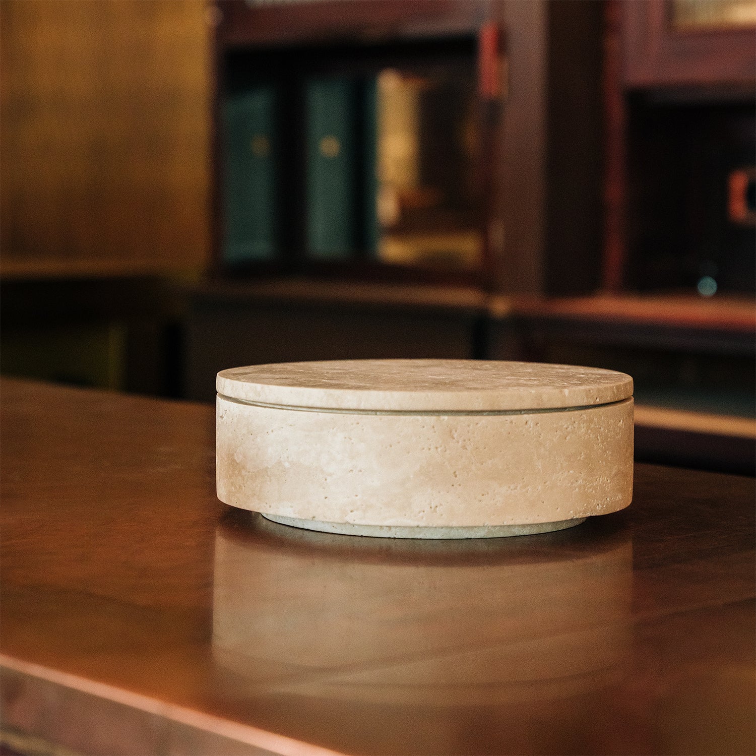 TRAVERTINE CYLINDER BOWL WITH LID | SAMPLE SALE