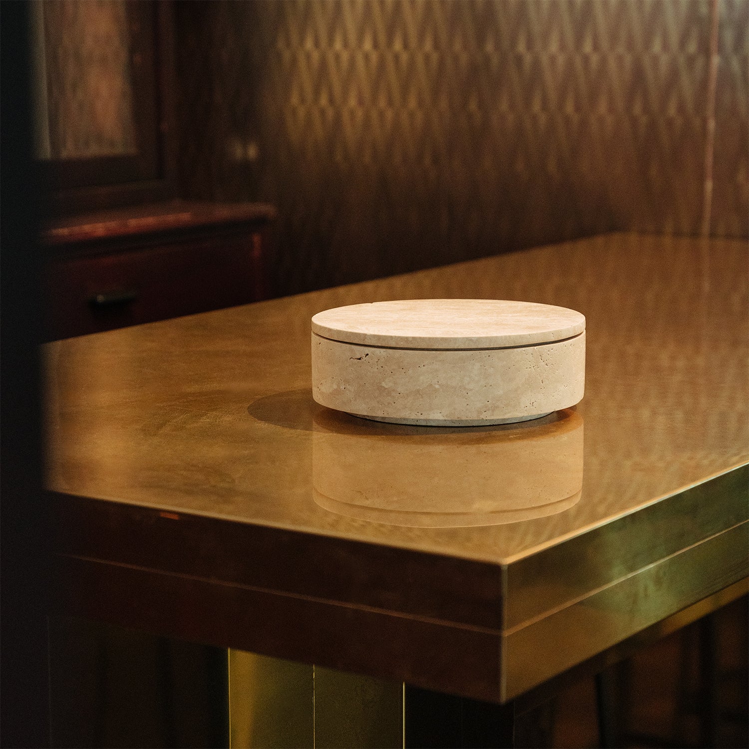 TRAVERTINE CYLINDER BOWL WITH LID | SAMPLE SALE