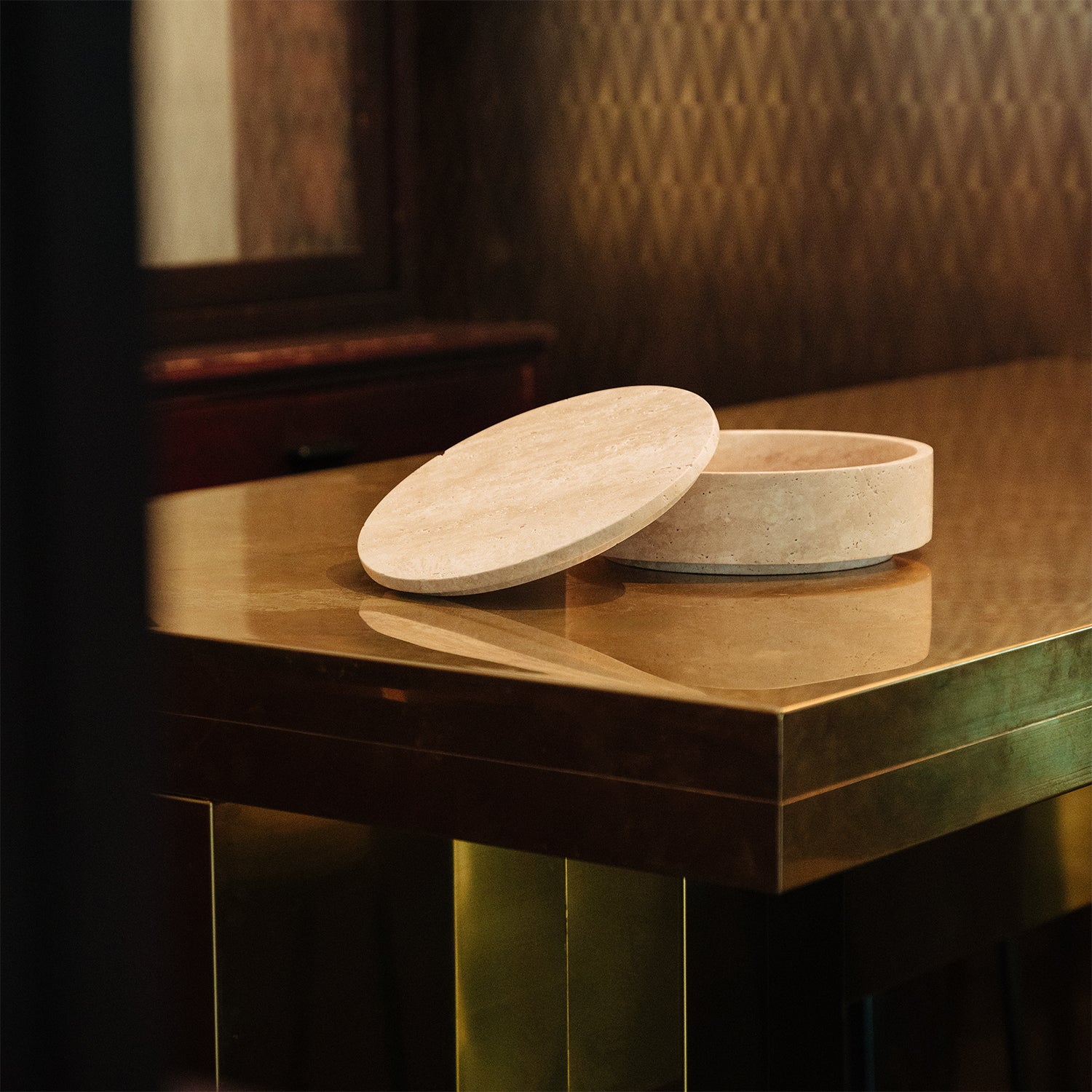 TRAVERTINE CYLINDER BOWL WITH LID | SAMPLE SALE