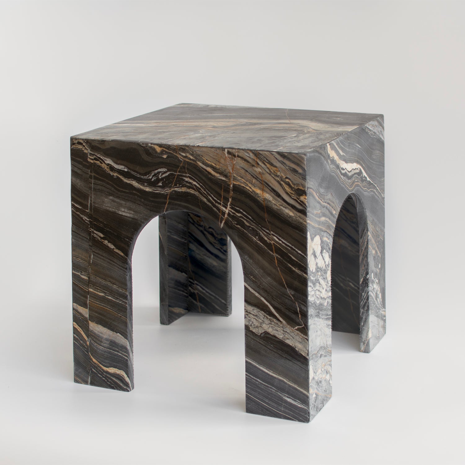 Picasso marble side table with arch base and square top