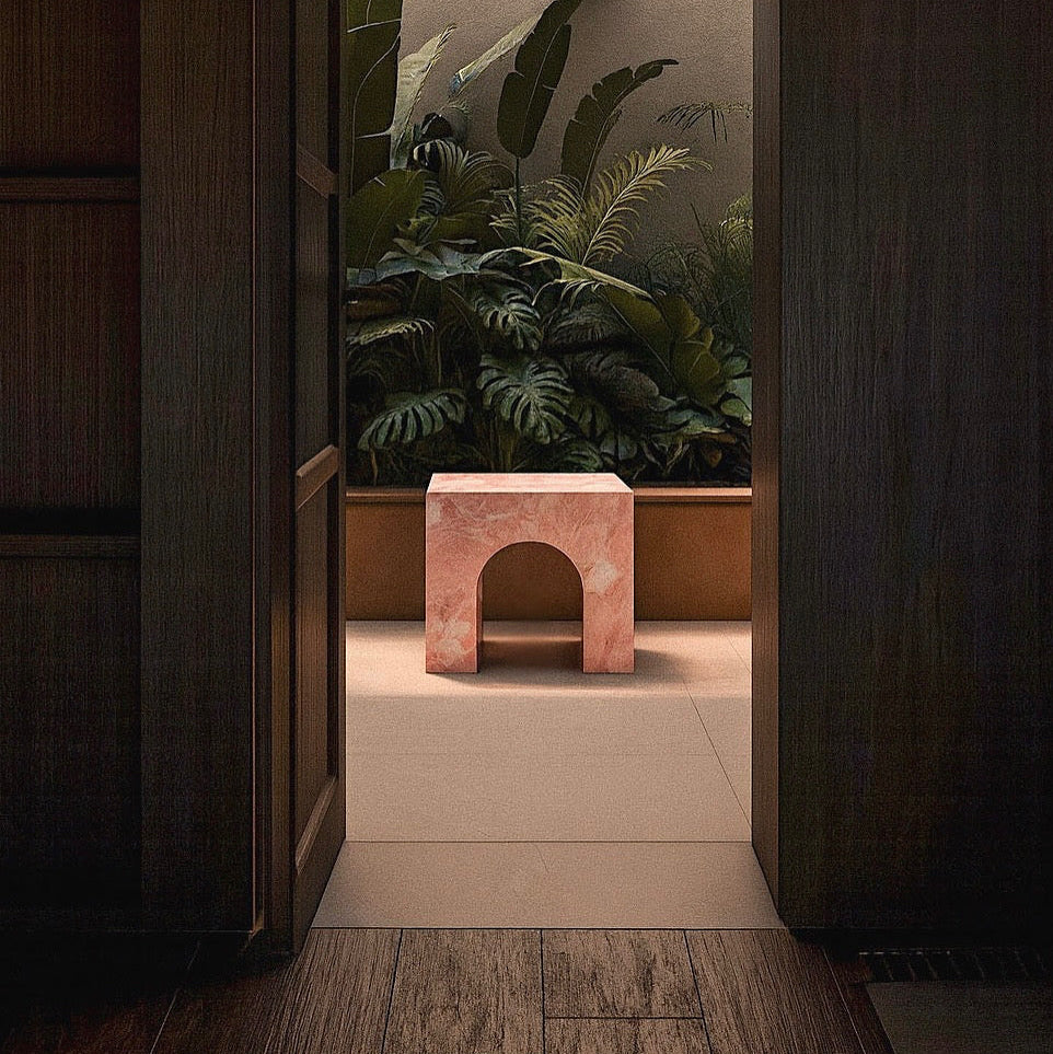PINK MARBLE ARCH SIDE TABLE