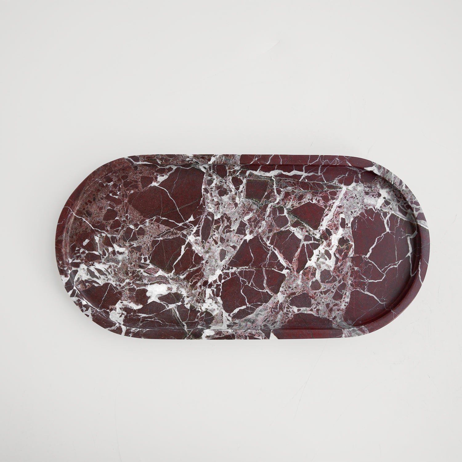 Rosso Levanto marble oval tray with burgundy stone finish