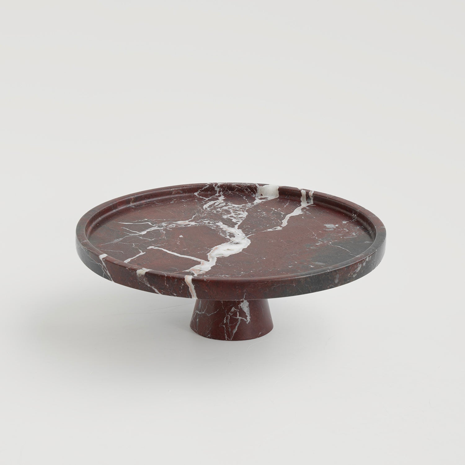 Rosso Levanto marble cake stand with pedestal base