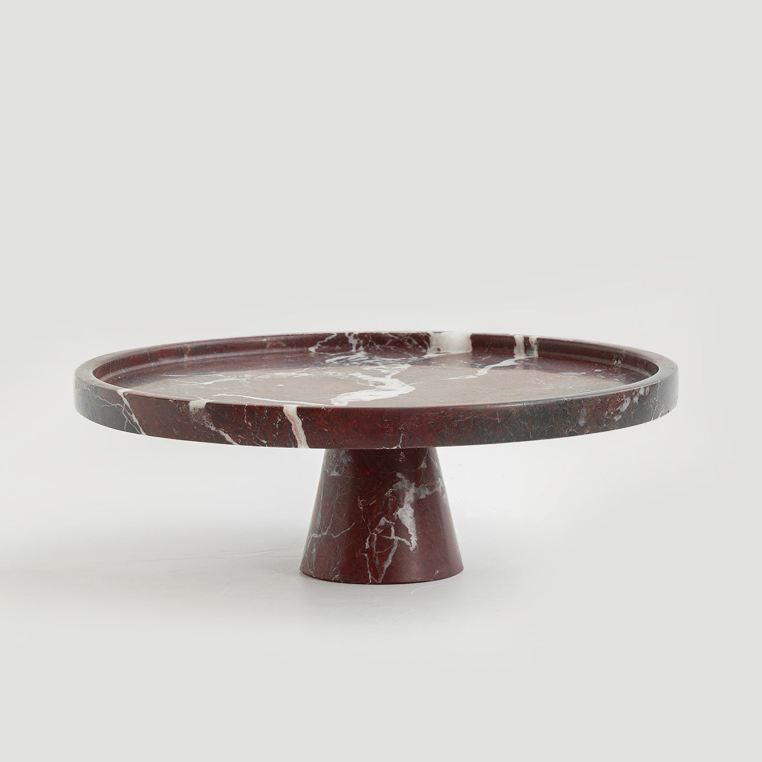 Rosso Levanto marble cake stand with pedestal base