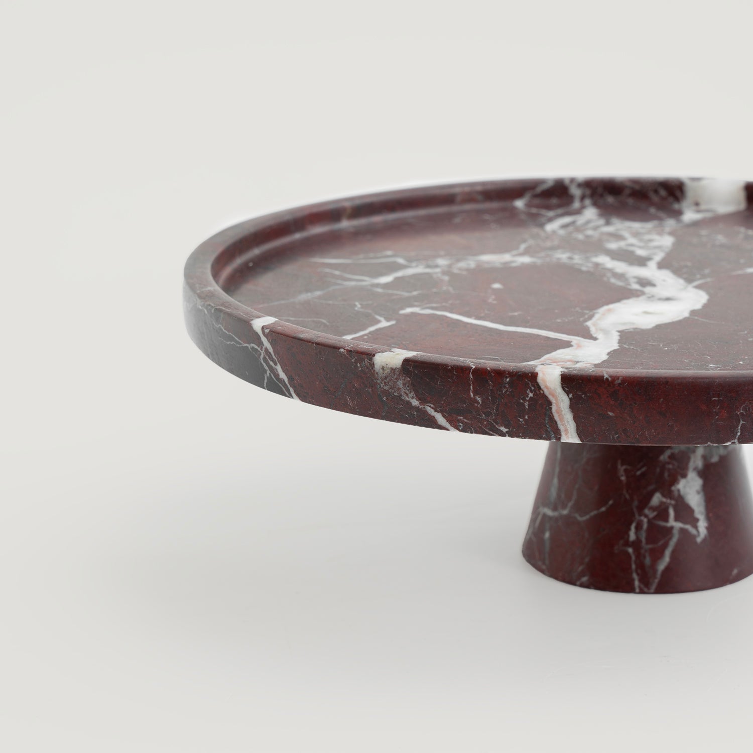 Rosso Levanto marble cake stand with pedestal base