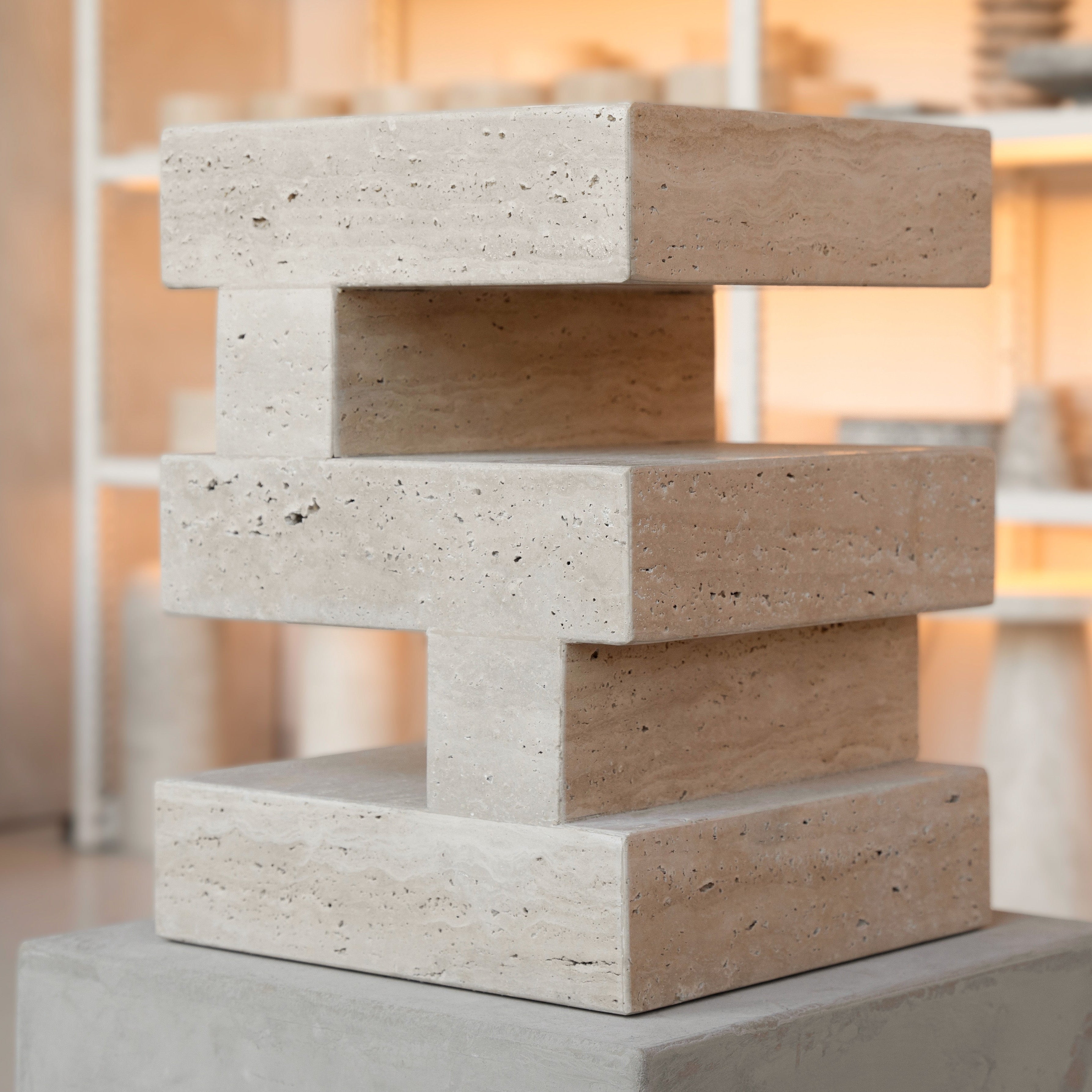 'S Y N C' TRAVERTINE SIDE TABLE