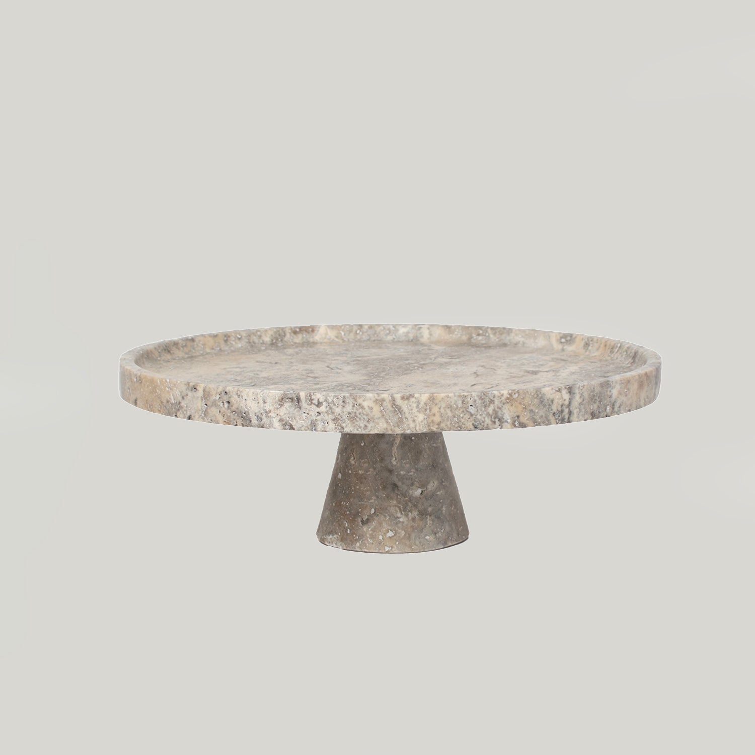 Silver travertine cake stand with round stone base