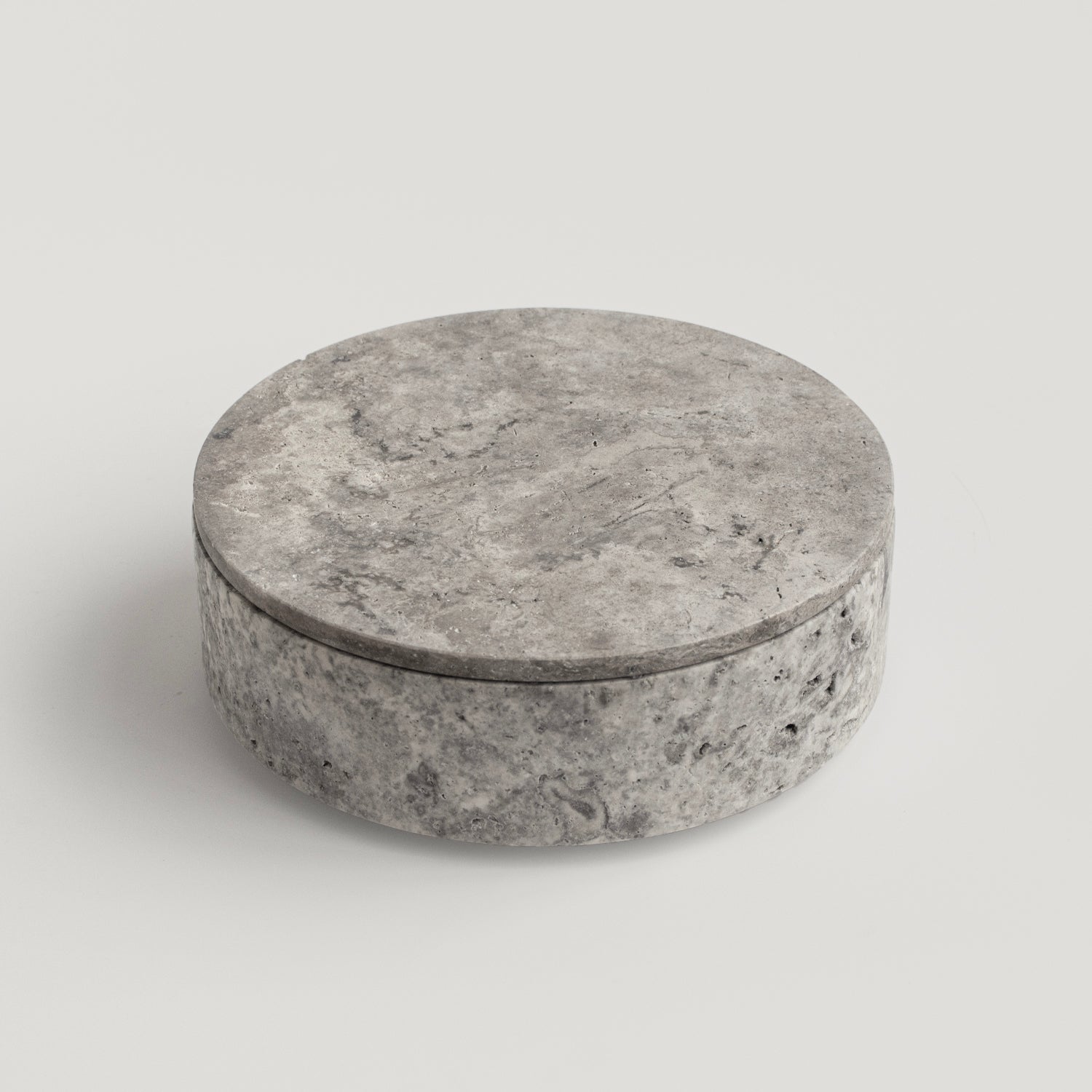 Silver travertine bowl with lid for modern home display