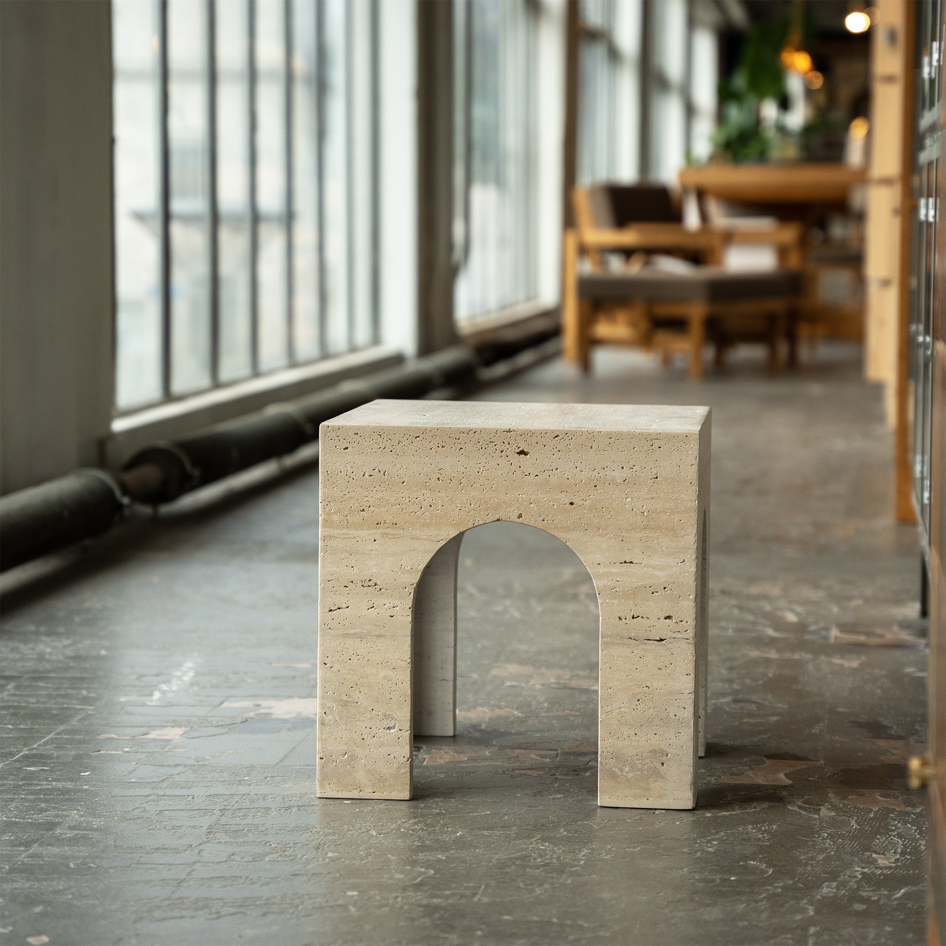 TRAVERTINE ARCH SIDE TABLE