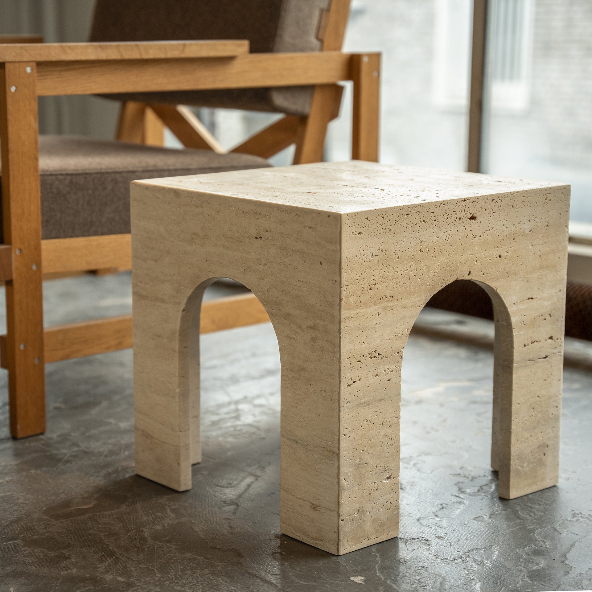 TRAVERTINE ARCH SIDE TABLE