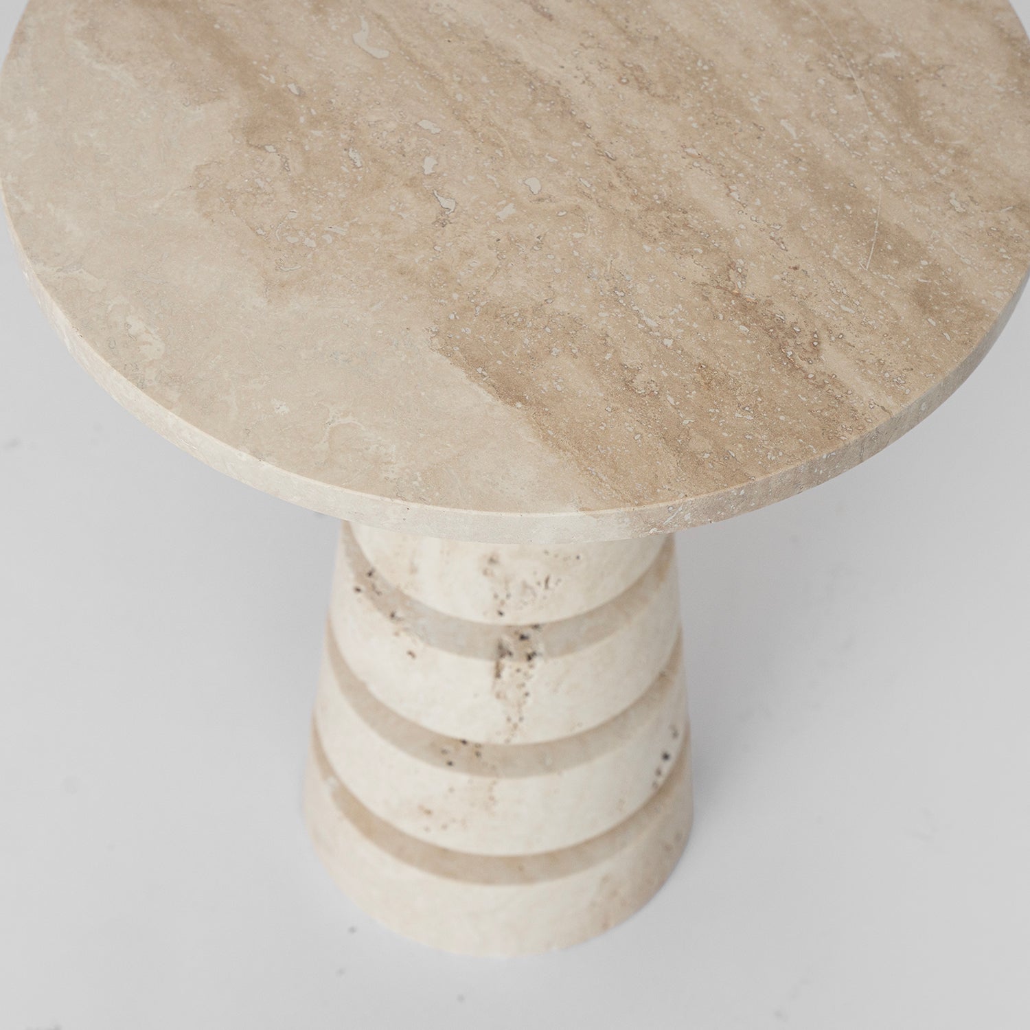 TRAVERTINE 'LAYERED CONE' SIDE TABLE