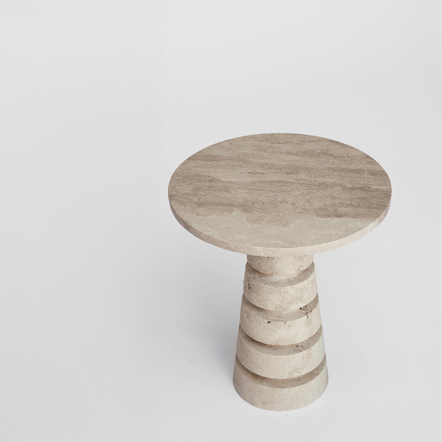 TRAVERTINE 'LAYERED CONE' SIDE TABLE