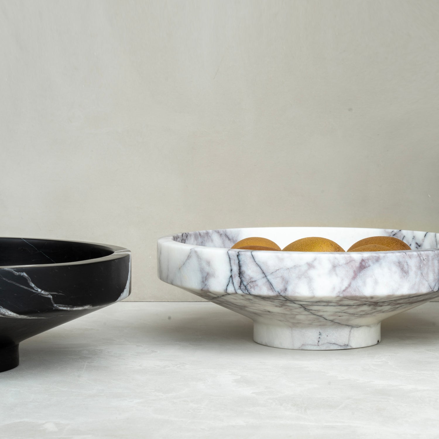 White lilac marble bowl with soft veining on display