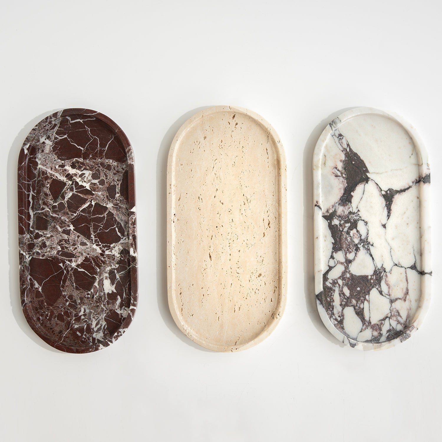 Rosso Levanto marble oval tray with burgundy stone finish