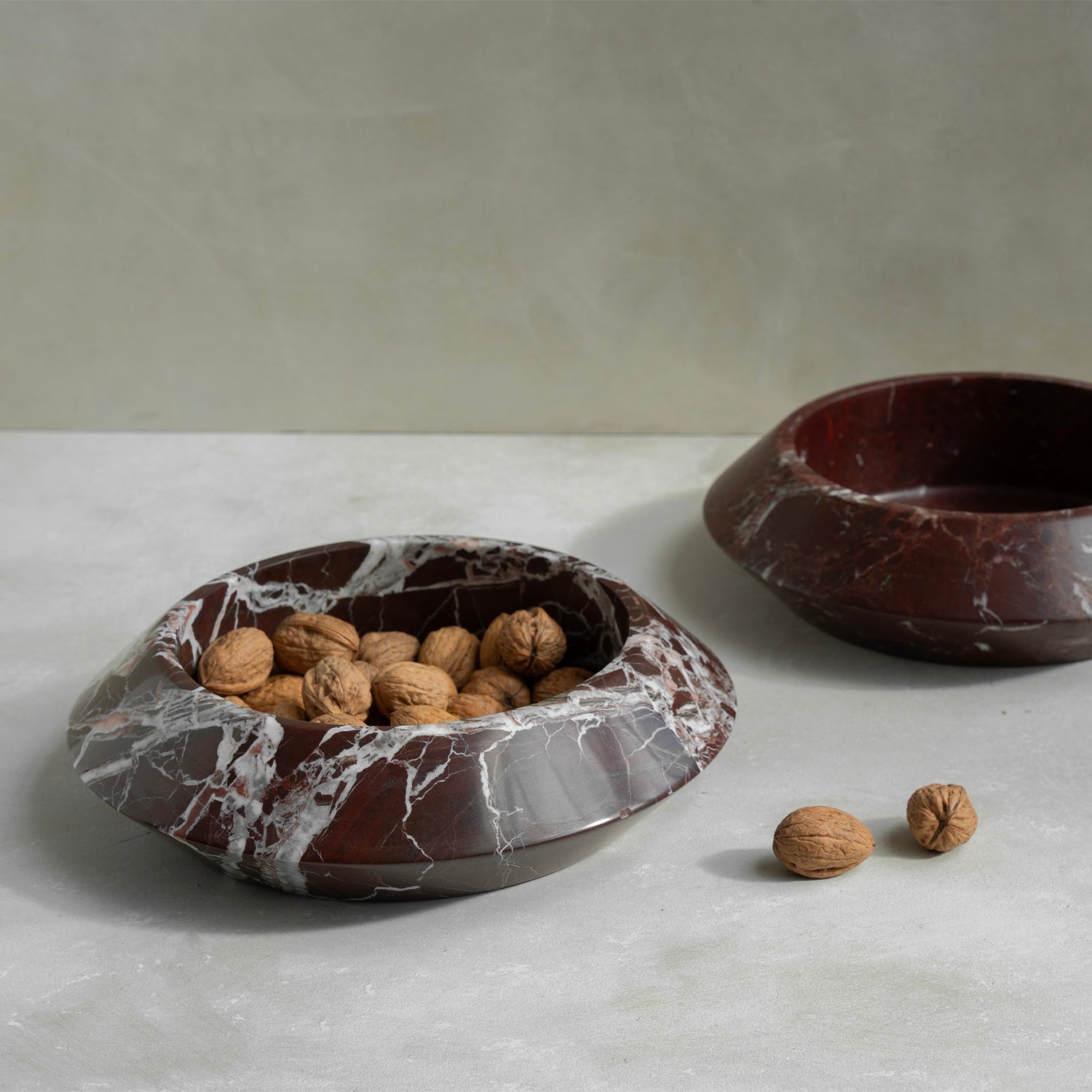 Rosso Levanto marble fruit bowl with pedestal base