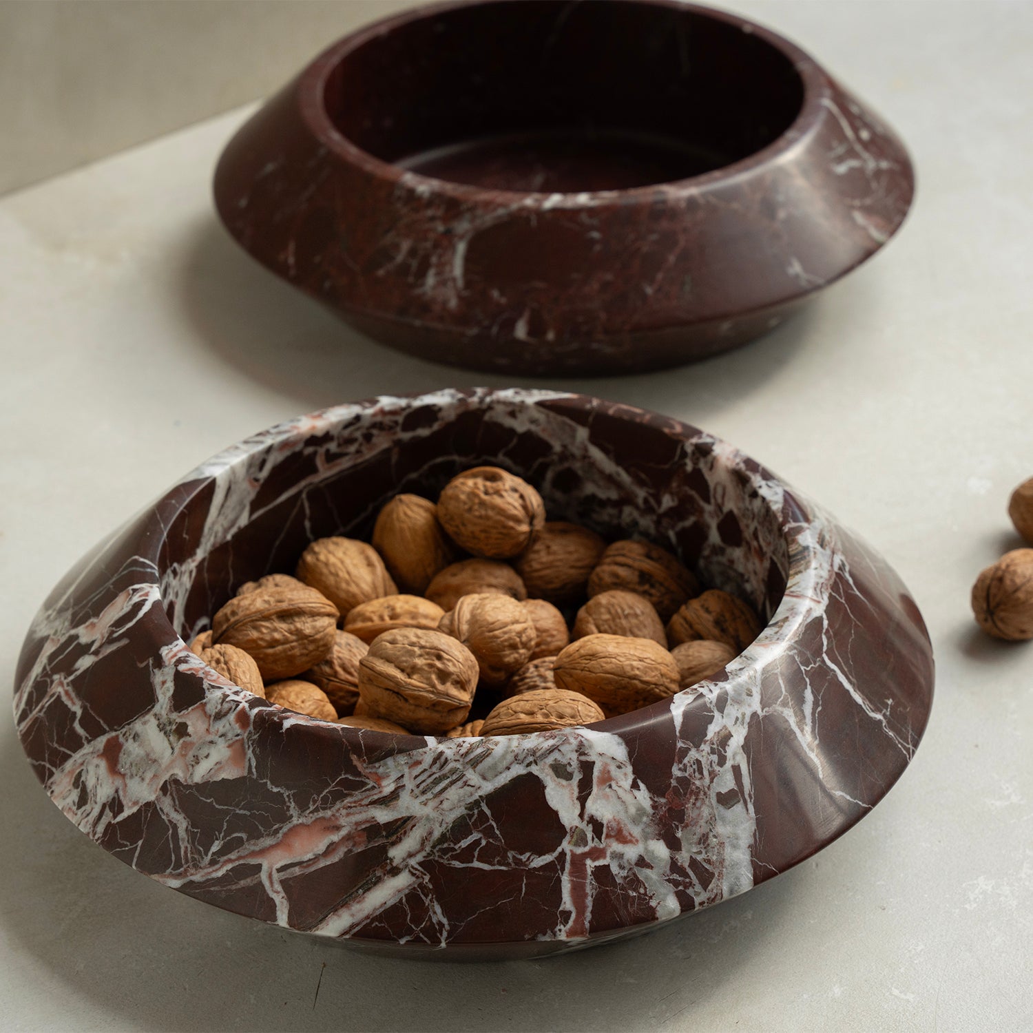 Rosso Levanto marble fruit bowl with pedestal base