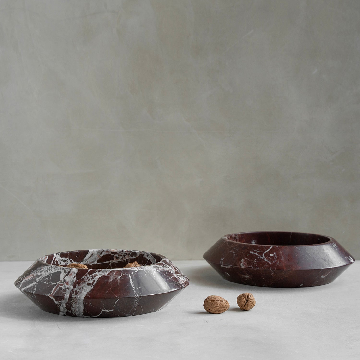 Rosso Levanto marble fruit bowl with pedestal base