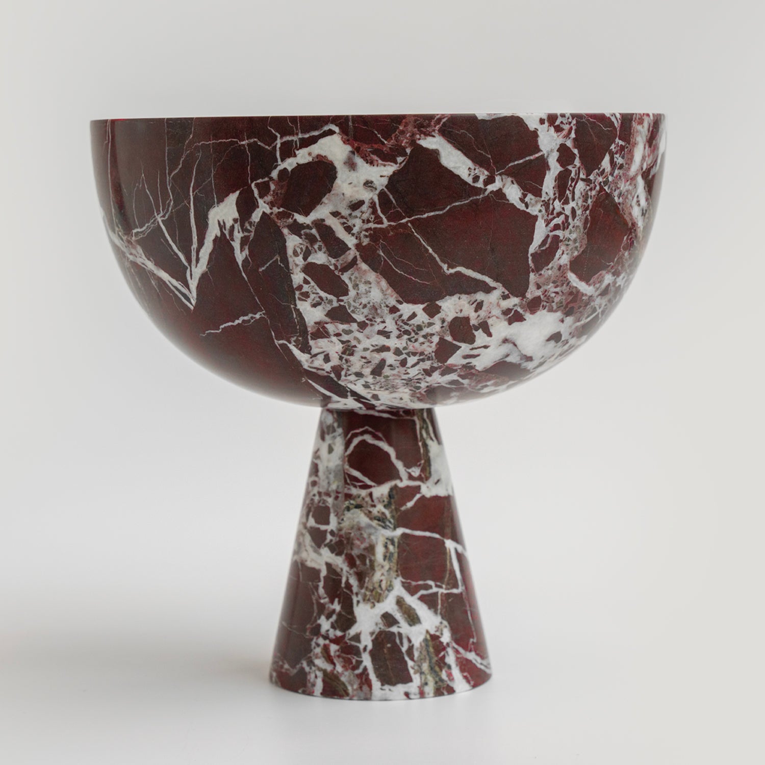 Rosso Levanto marble bowl with pedestal base – XL size