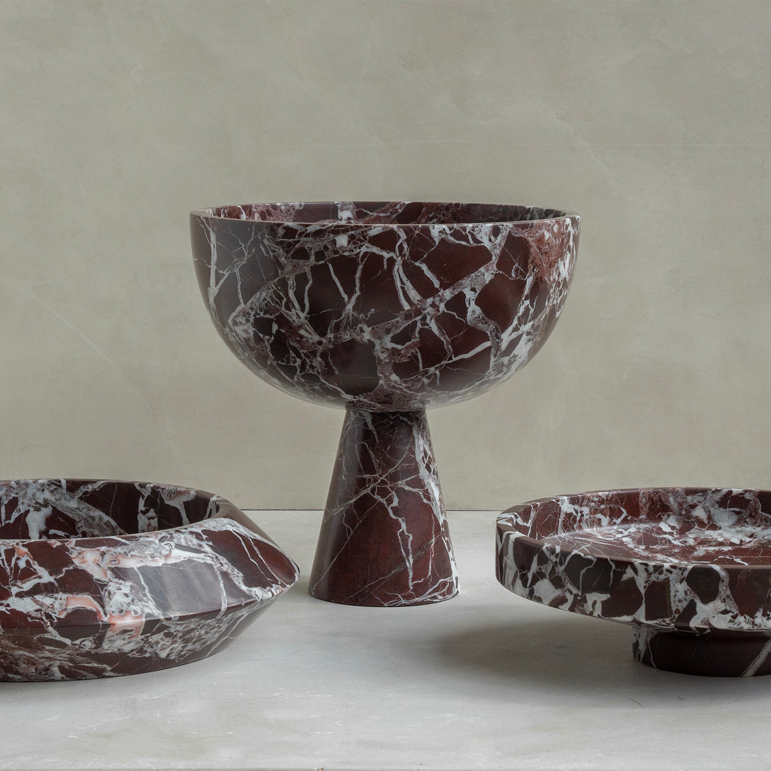 Rosso Levanto marble bowl with pedestal base – XL size