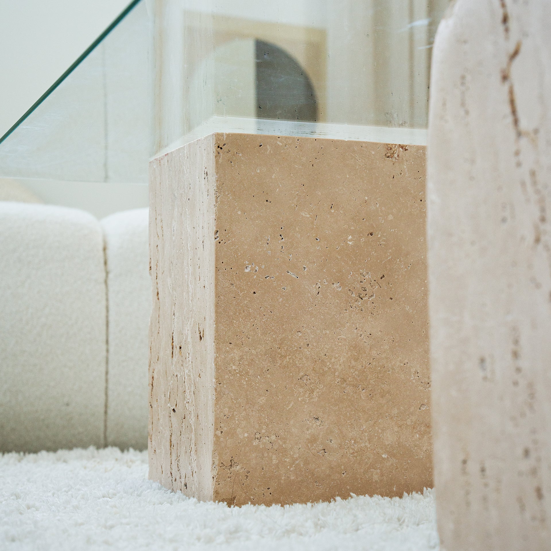 Travertine side table with natural stone texture