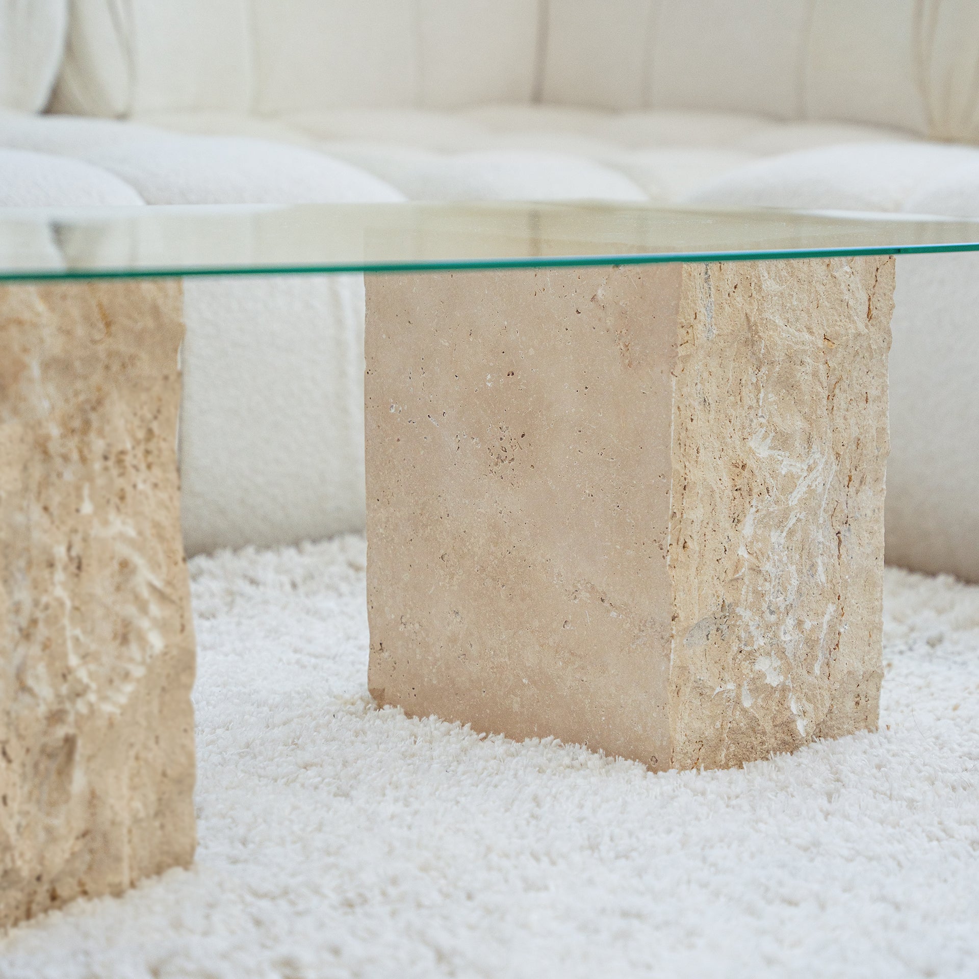 Travertine side table with natural stone texture