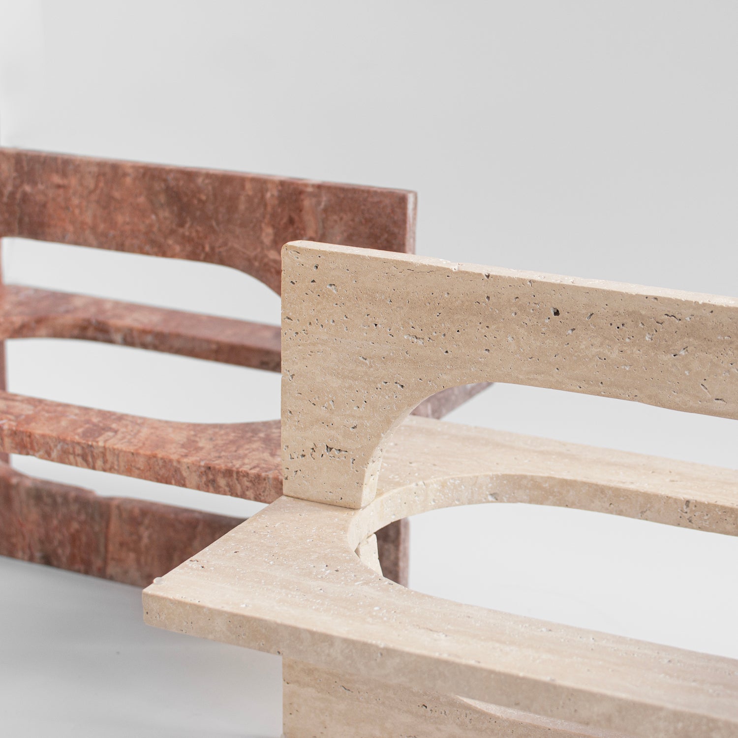 Travertine side table with square top and stone base