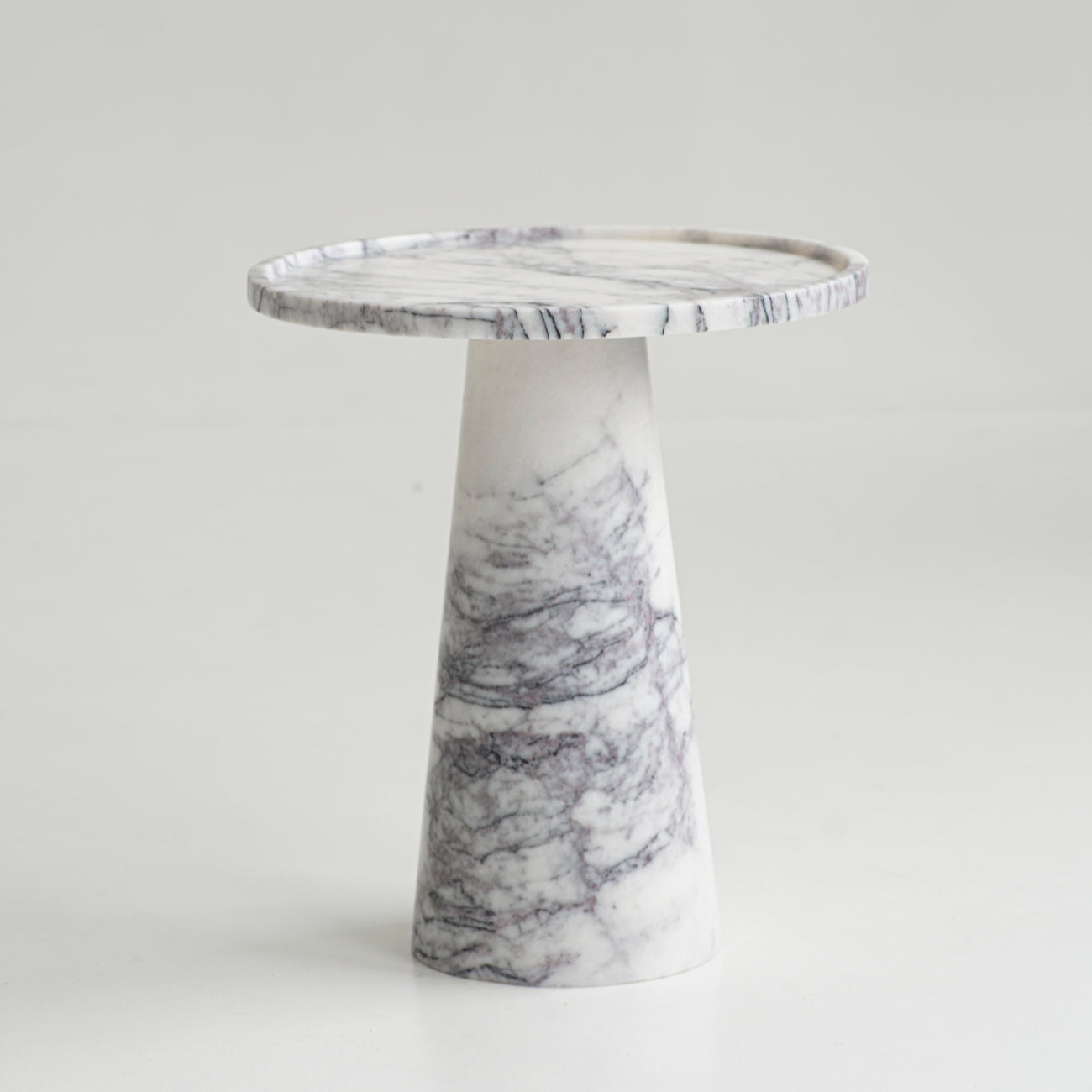 Lilac marble side table with cone base in purple and white