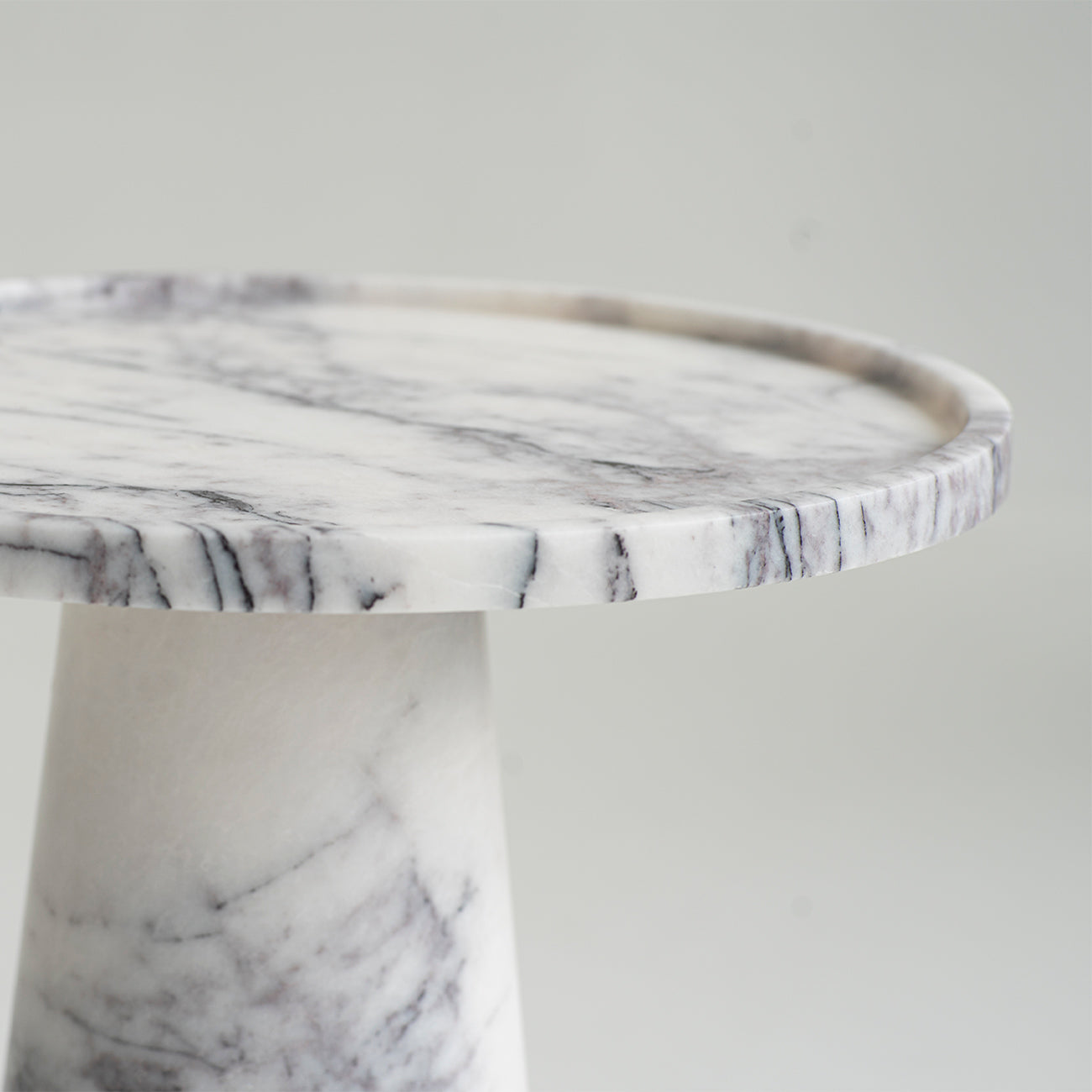 Lilac marble side table with cone base in purple and white