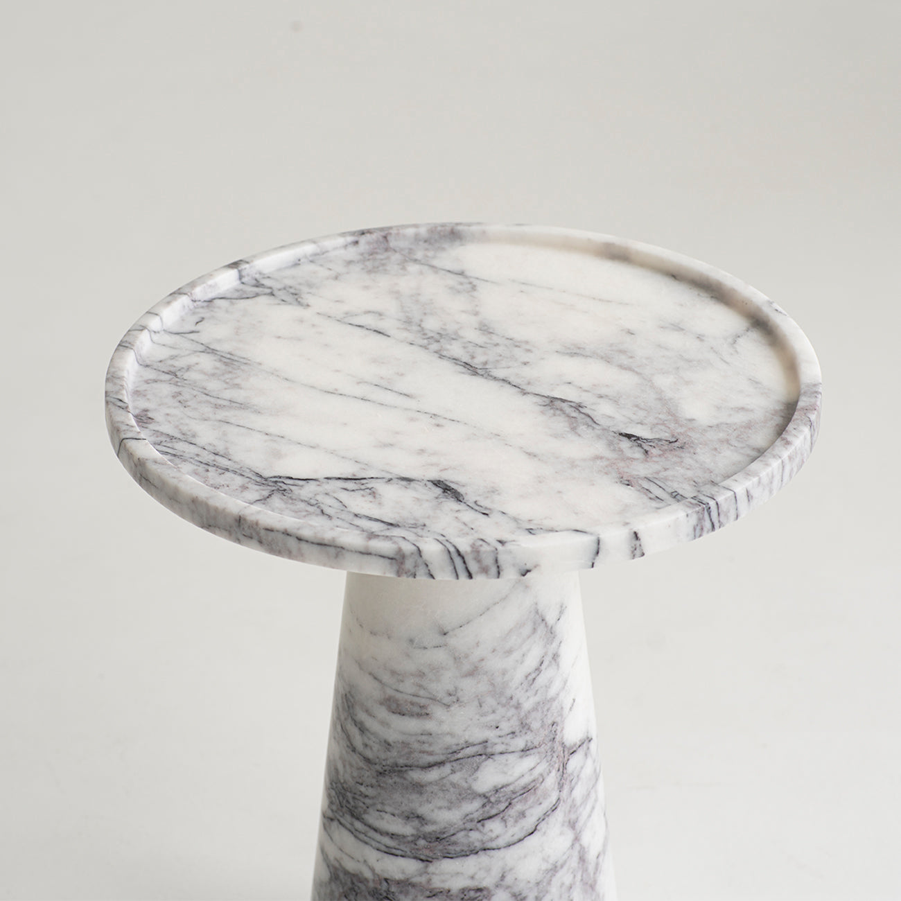 Lilac marble side table with cone base in purple and white
