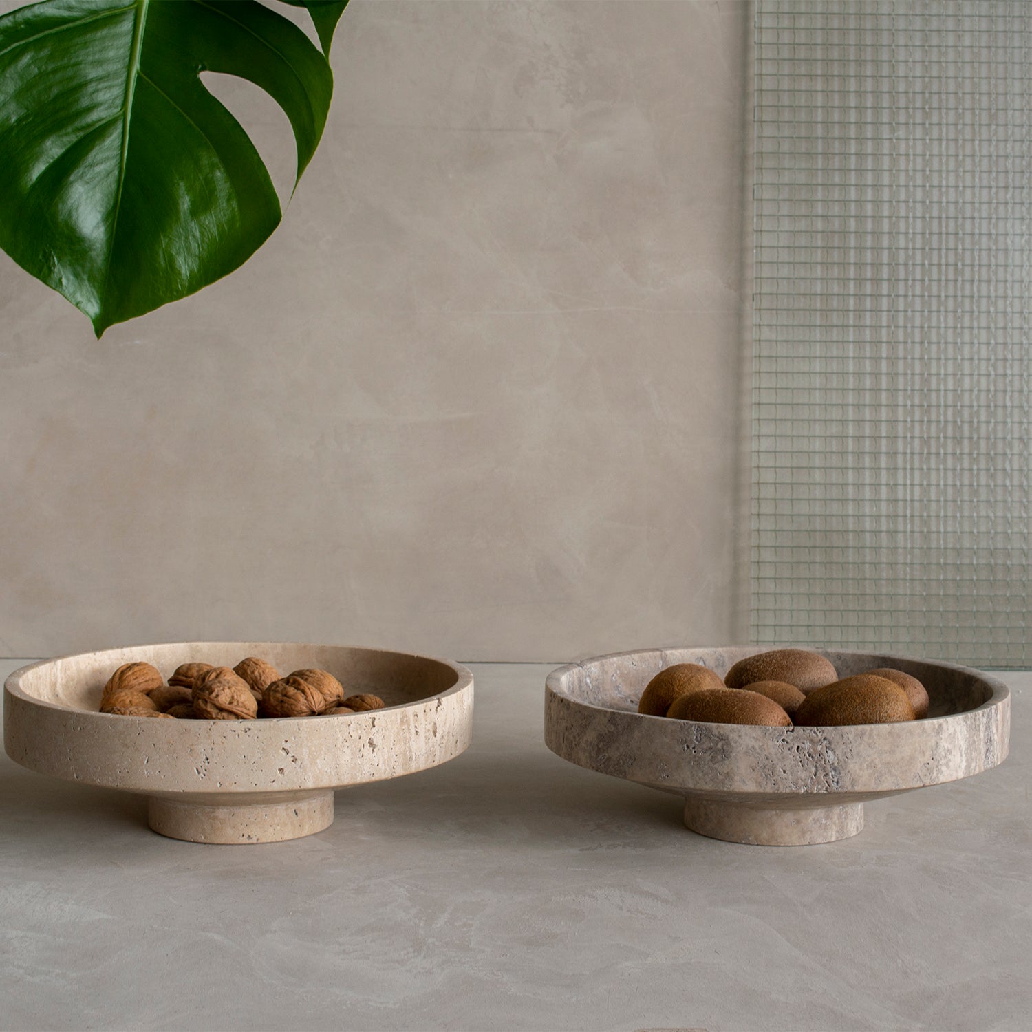 Travertine narrow bowl for home decor and fruit display