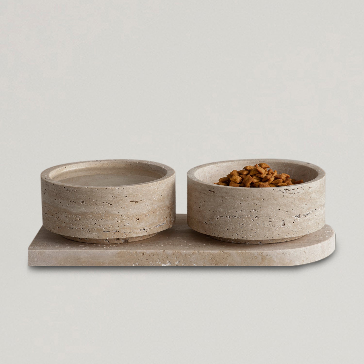 Travertine pet bowl set with tray and marble dog bowls