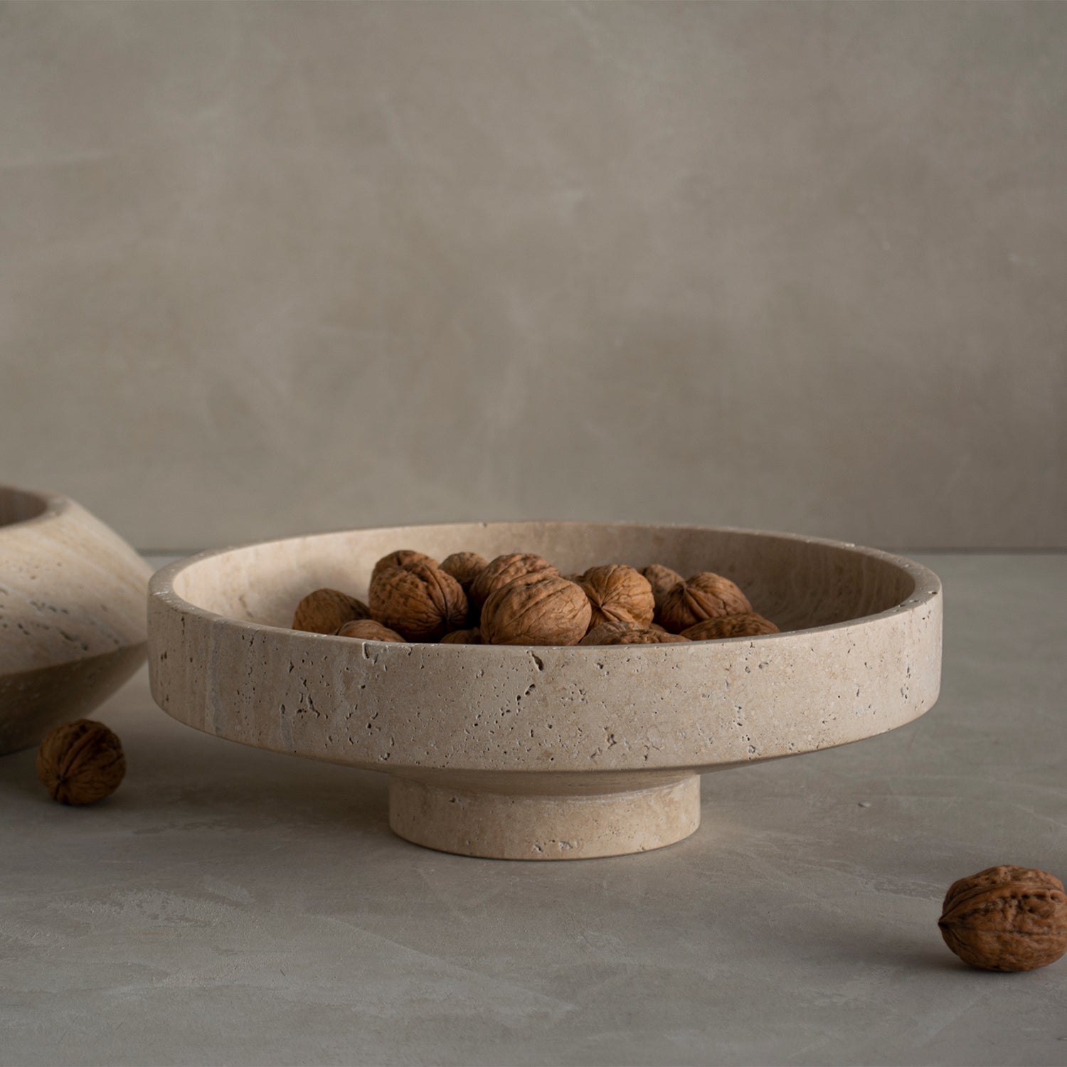 Travertine narrow bowl for home decor and fruit display