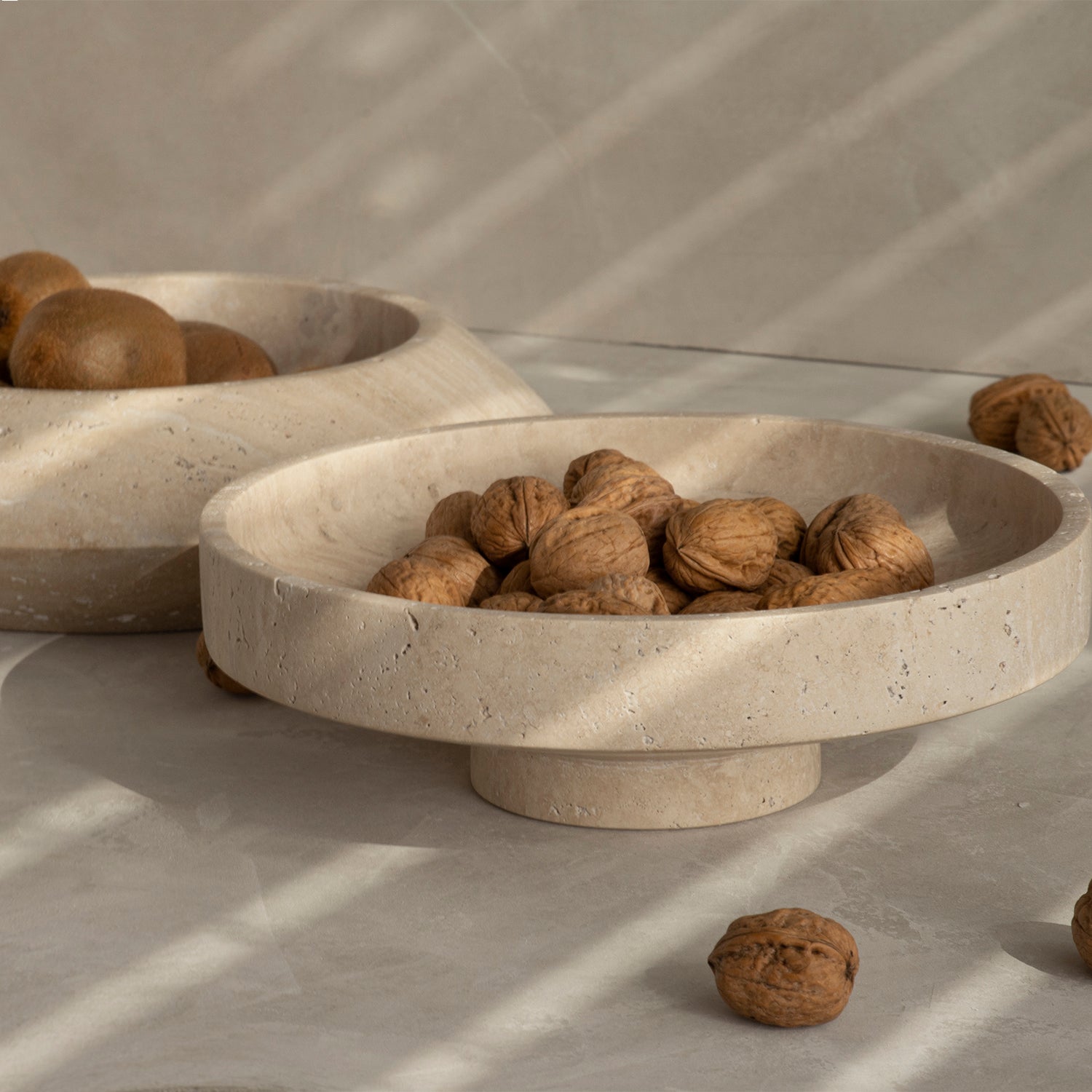Travertine narrow bowl for home decor and fruit display