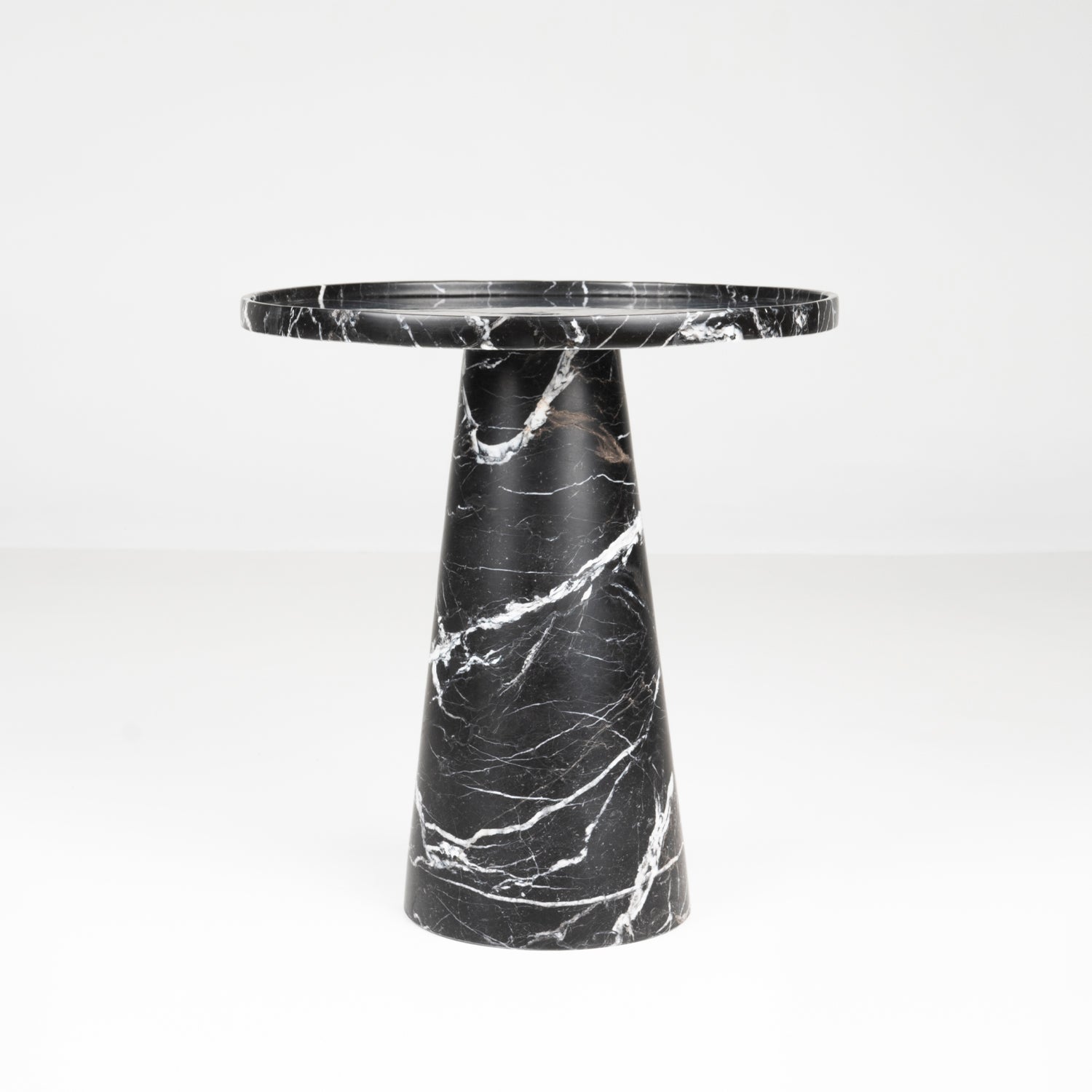Black marble cone side table with round honed surface