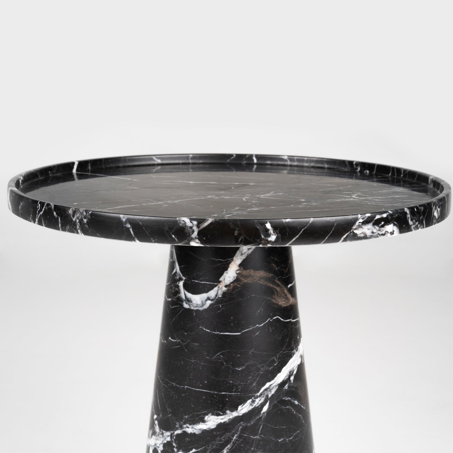 Black marble cone side table with round honed surface