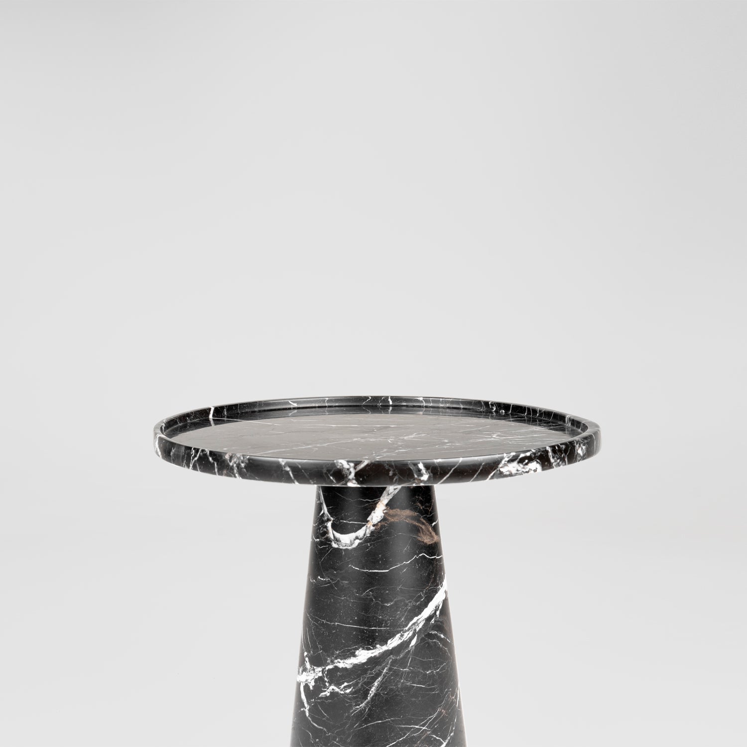 Black marble cone side table with round honed surface