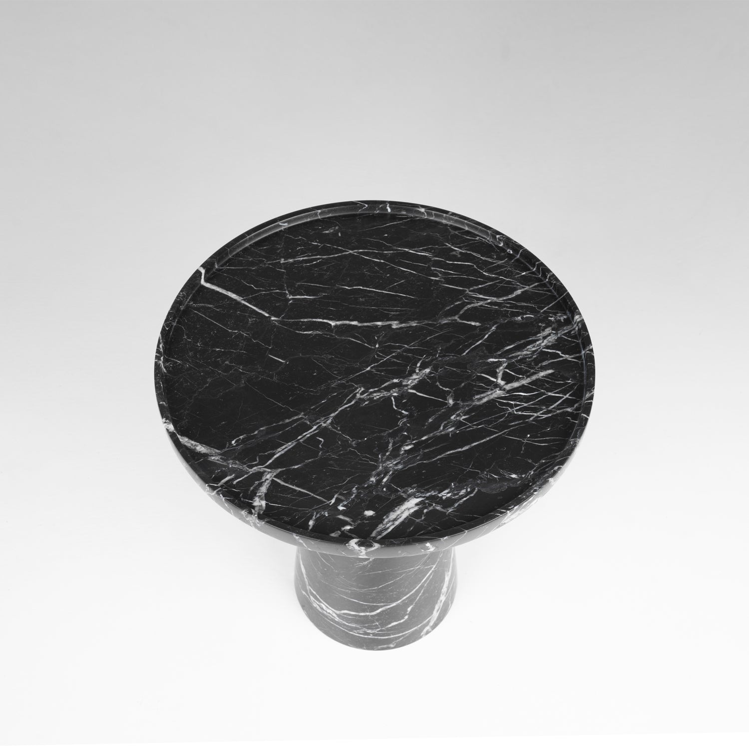Black marble cone side table with round honed surface